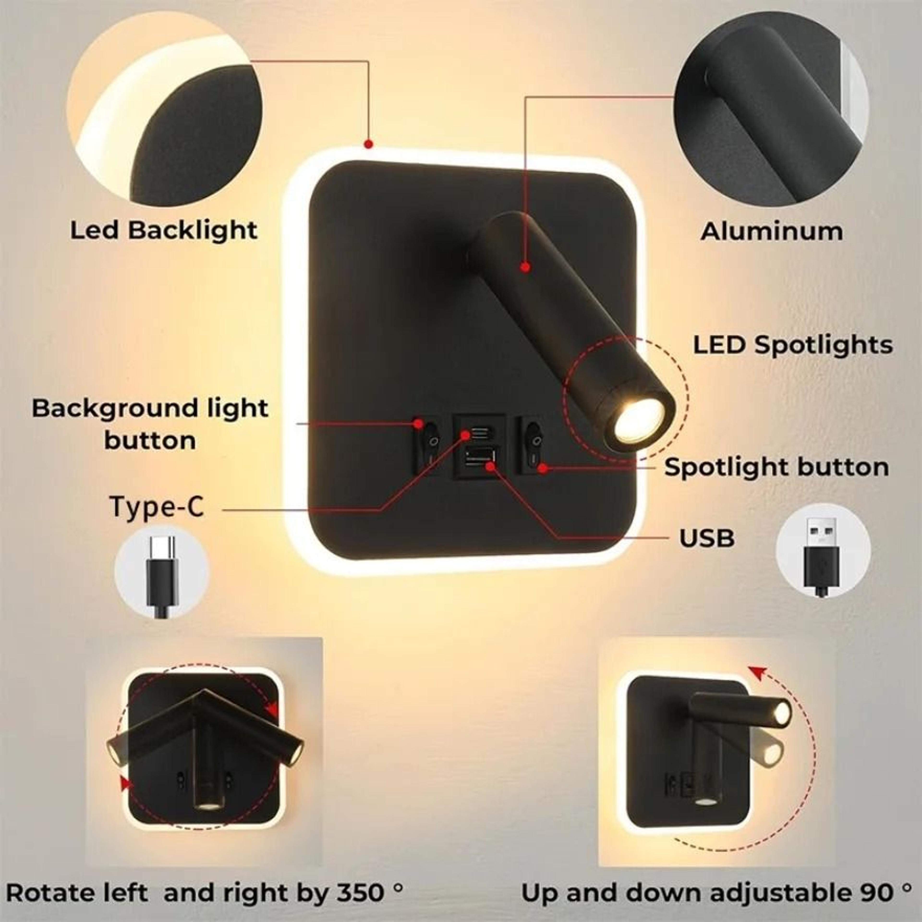 Rotatable LED Wall Reading Light With Type C USB Charging 16