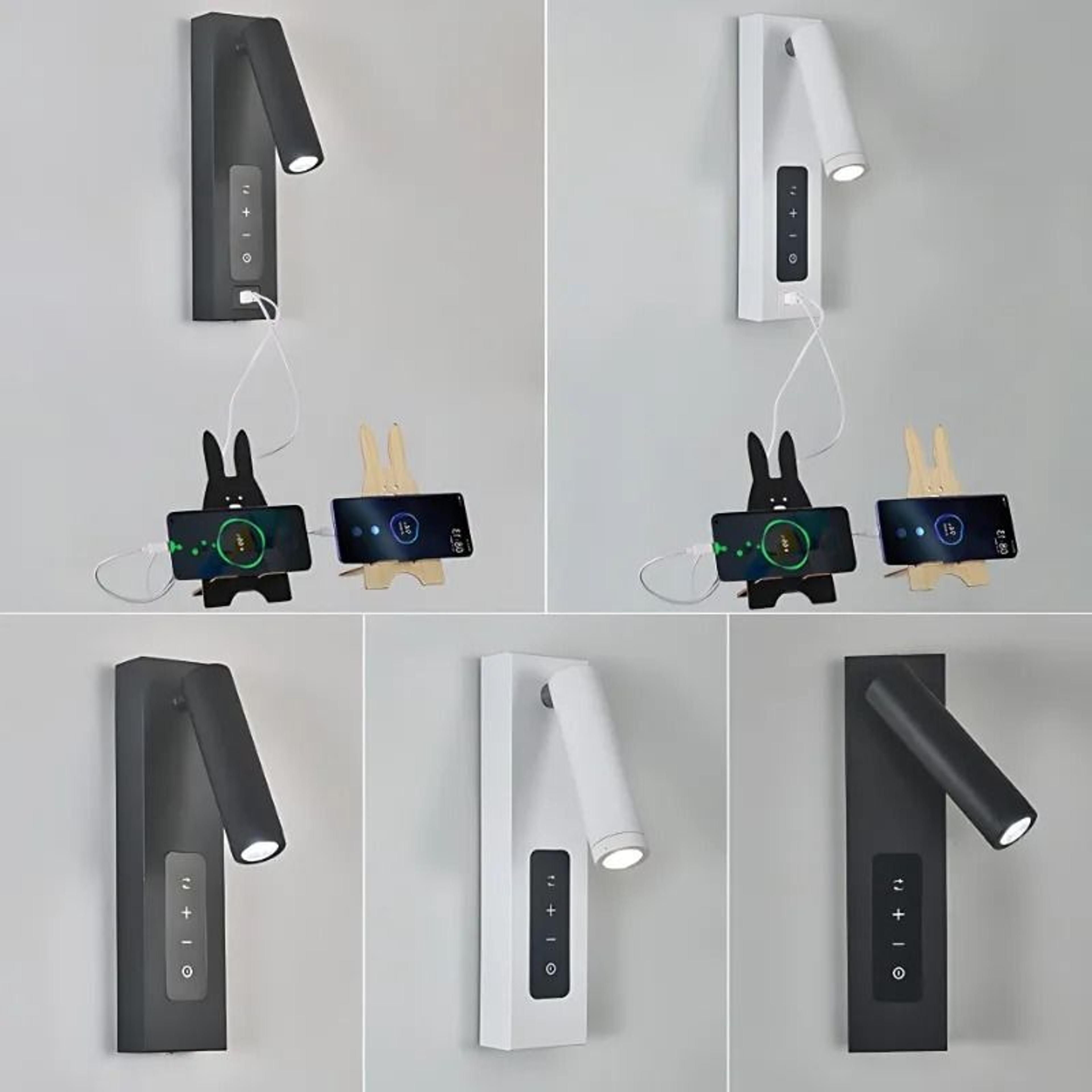 dimmable bedside wall light with dual usb charging and tri color led