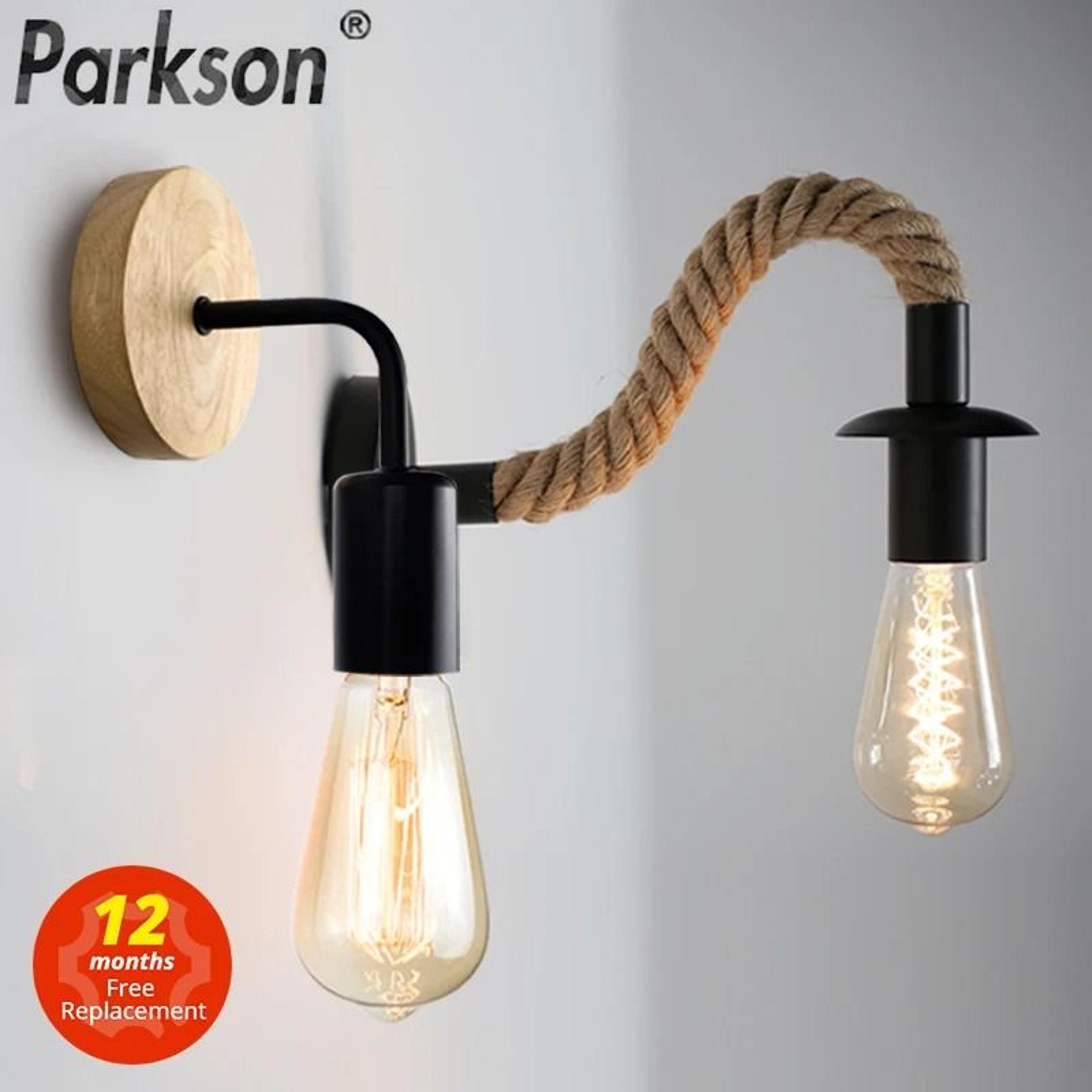 vintage hemp rope wall lamp wood e27 industrial sconce