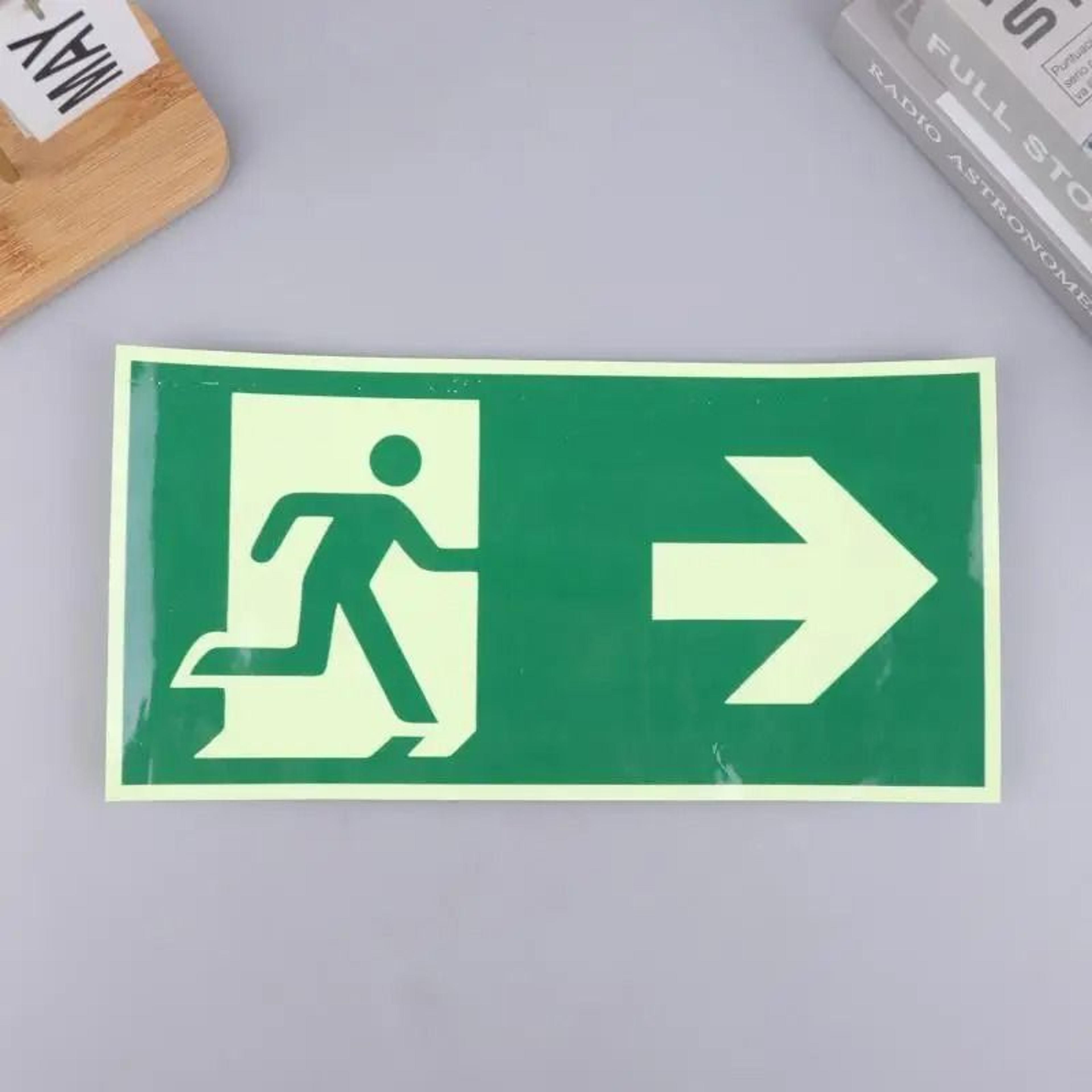 Glow Safe Photoluminescent Emergency Exit Sign Green Fire Evacuation Wall Sticker 1