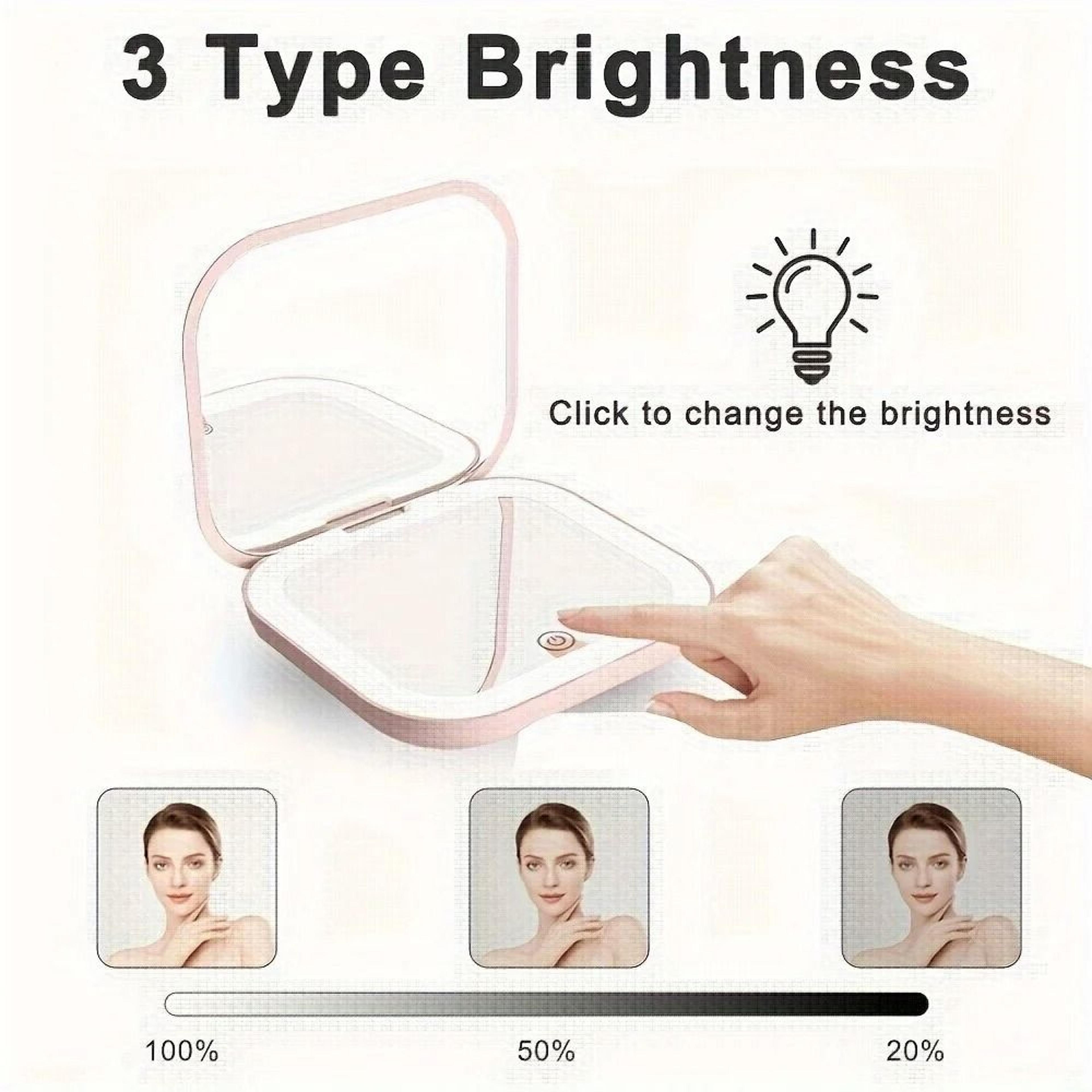 Compact LED Pocket Makeup Mirror 2X Magnifying Folding Travel Beauty Mirror 6