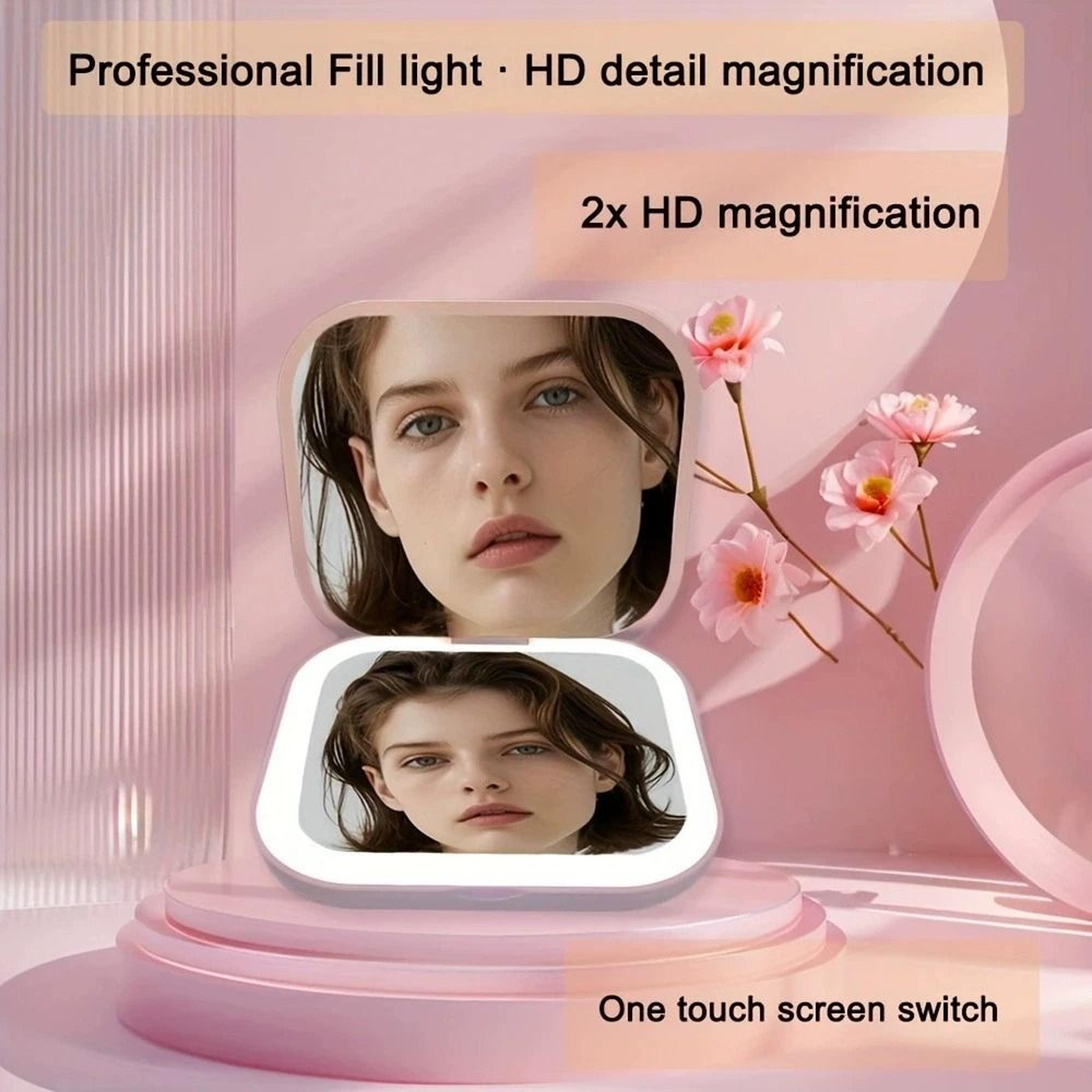Compact LED Pocket Makeup Mirror 2X Magnifying Folding Travel Beauty Mirror 7