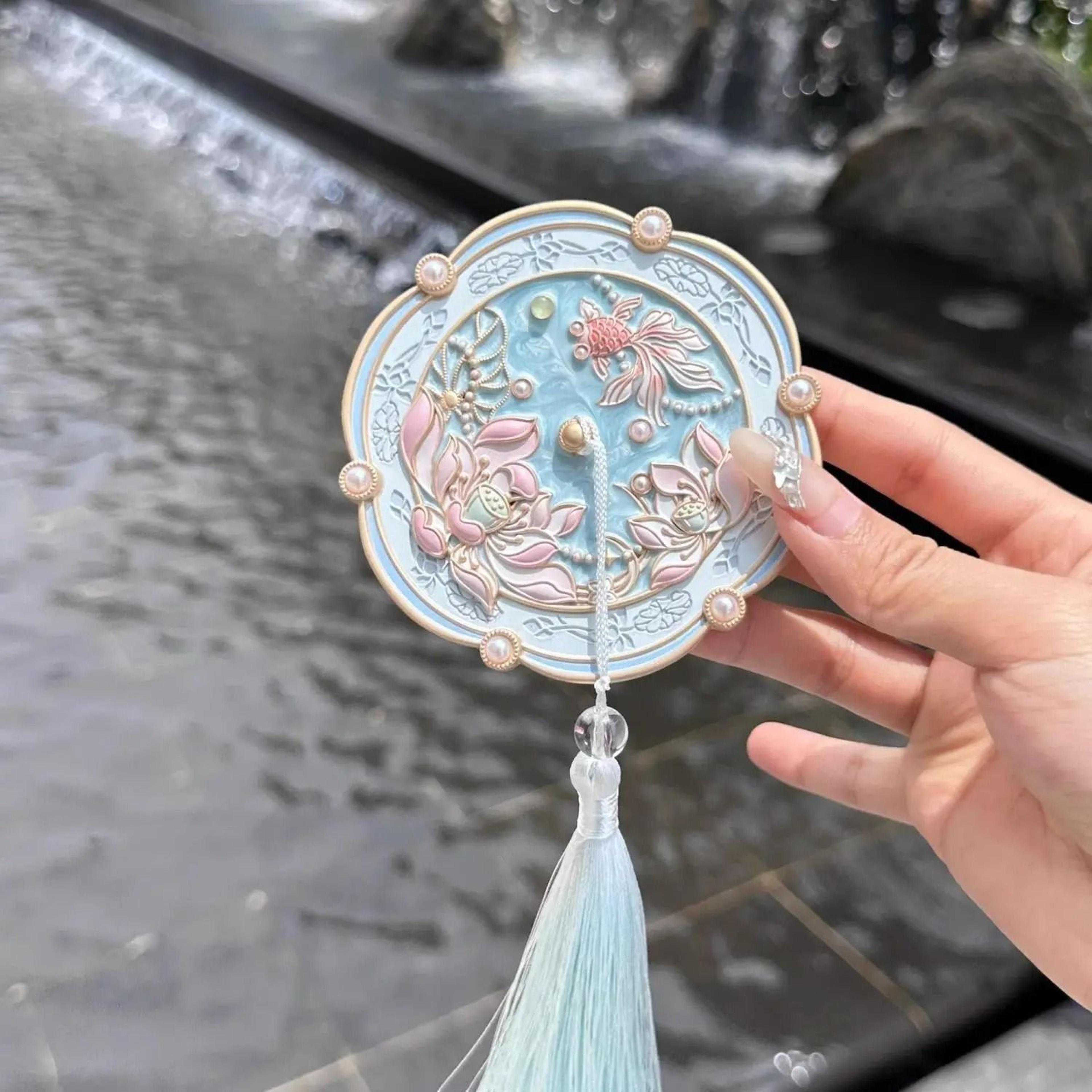 Beijing Hibiscus Handheld Makeup Mirror Portable Chinese Style Travel Souvenir Mirror 8