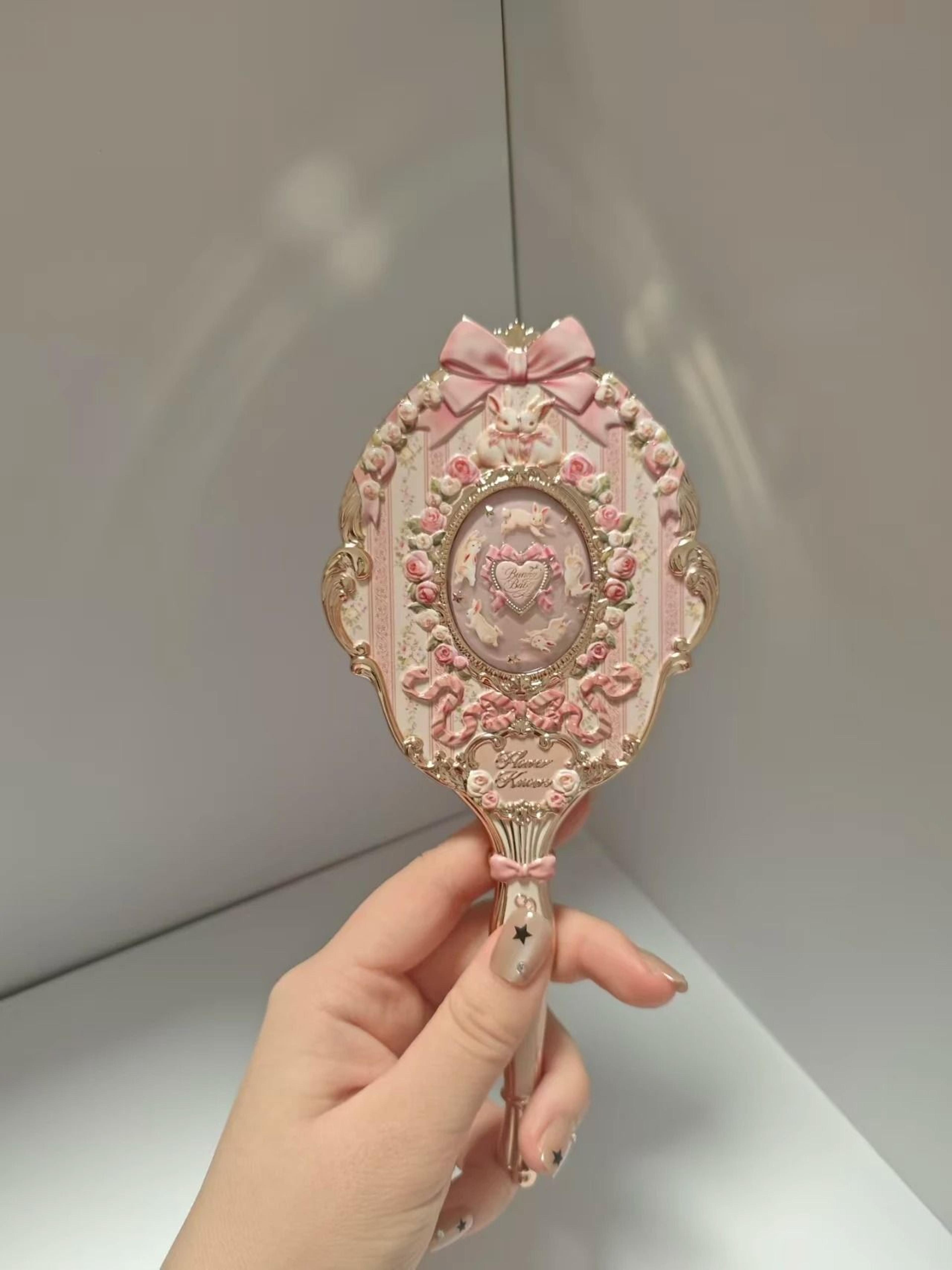 Flower Knows Sweetie Bear Hand Mirror Creamy Pink Vanity Mirror 11