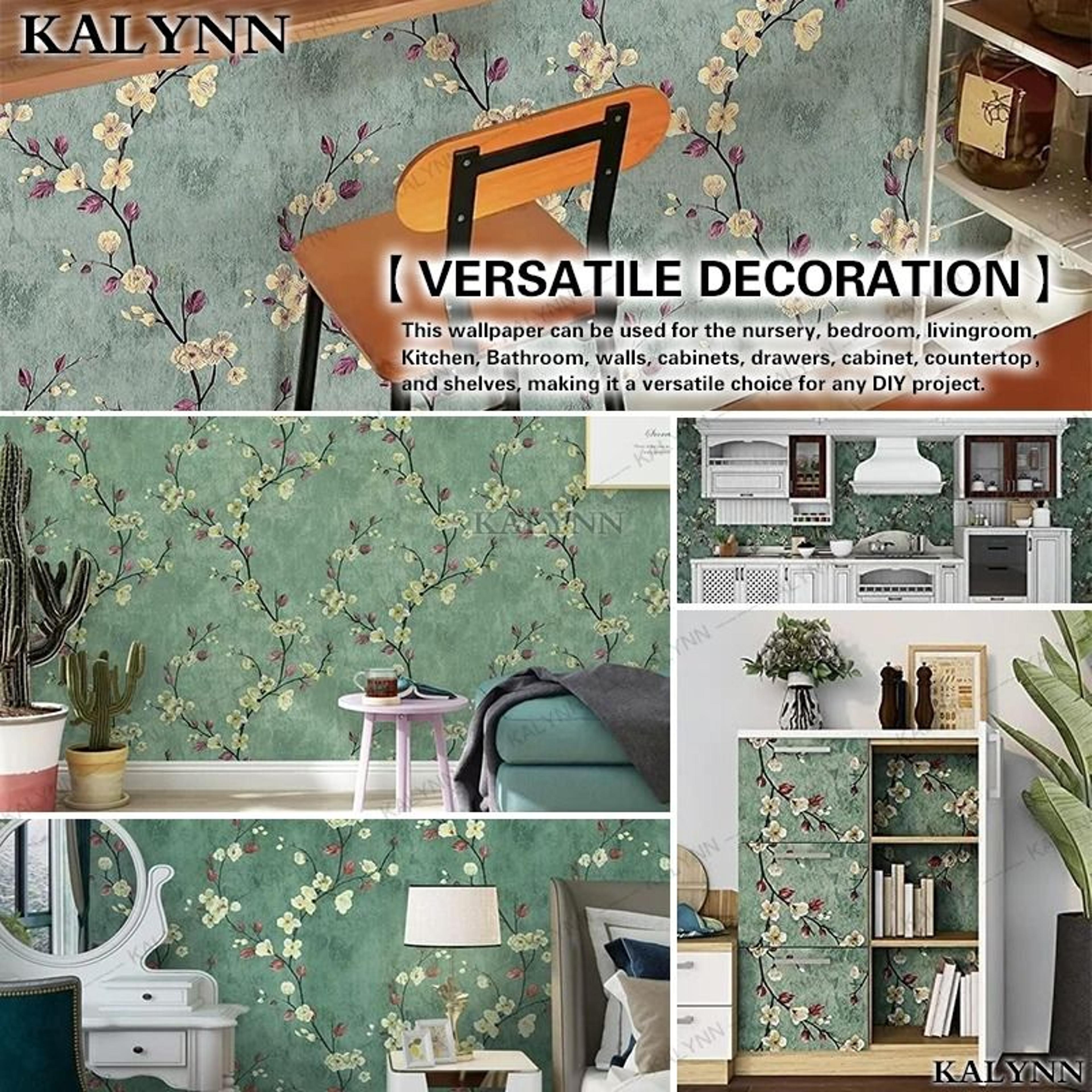 GreenBloom Floral Peel And Stick Wallpaper Green Floral Wallpaper Self Adhesive Vinyl Contact Paper 24