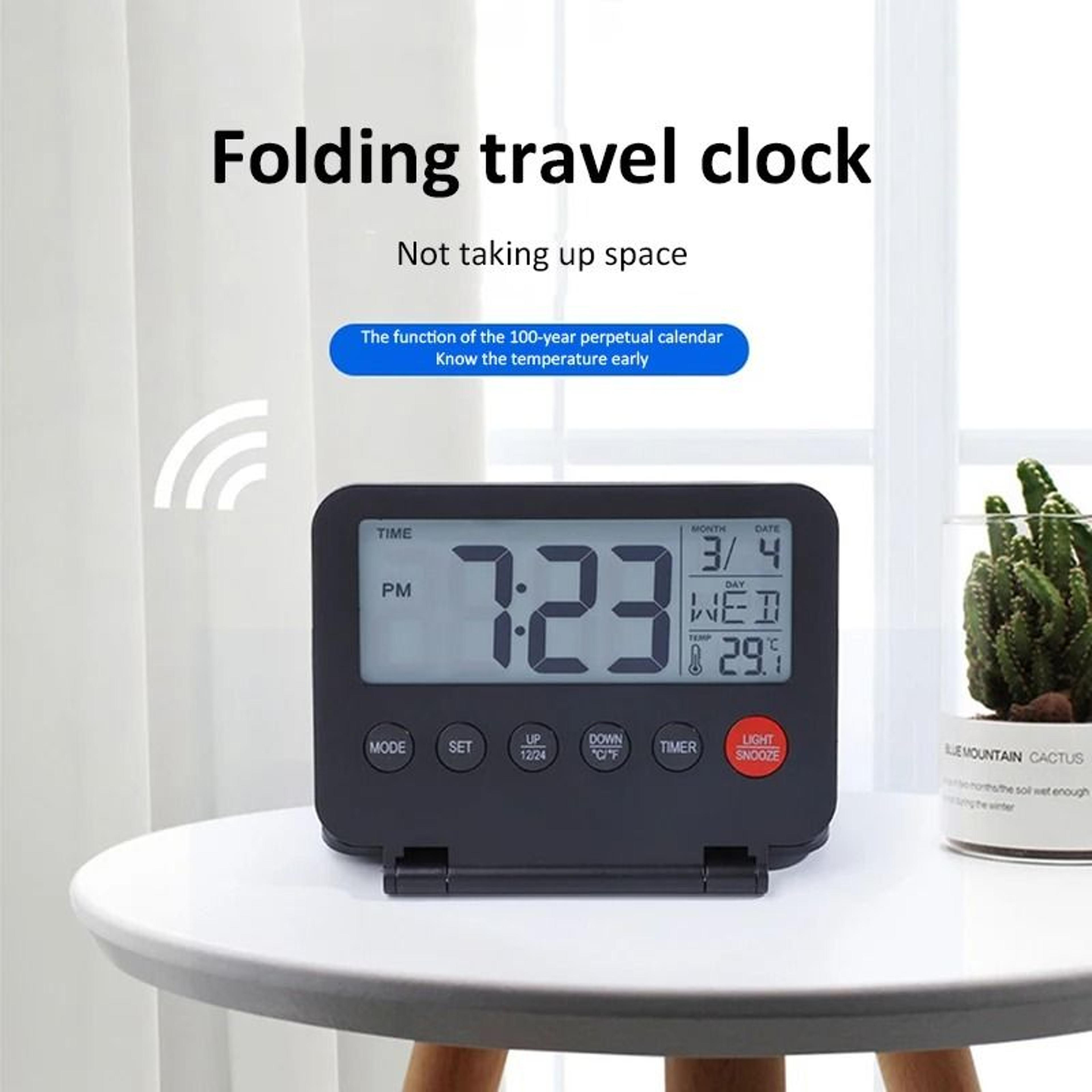 Ultra Thin Foldable Digital Travel Alarm Clock With Calendar Temperature And Snooze 6
