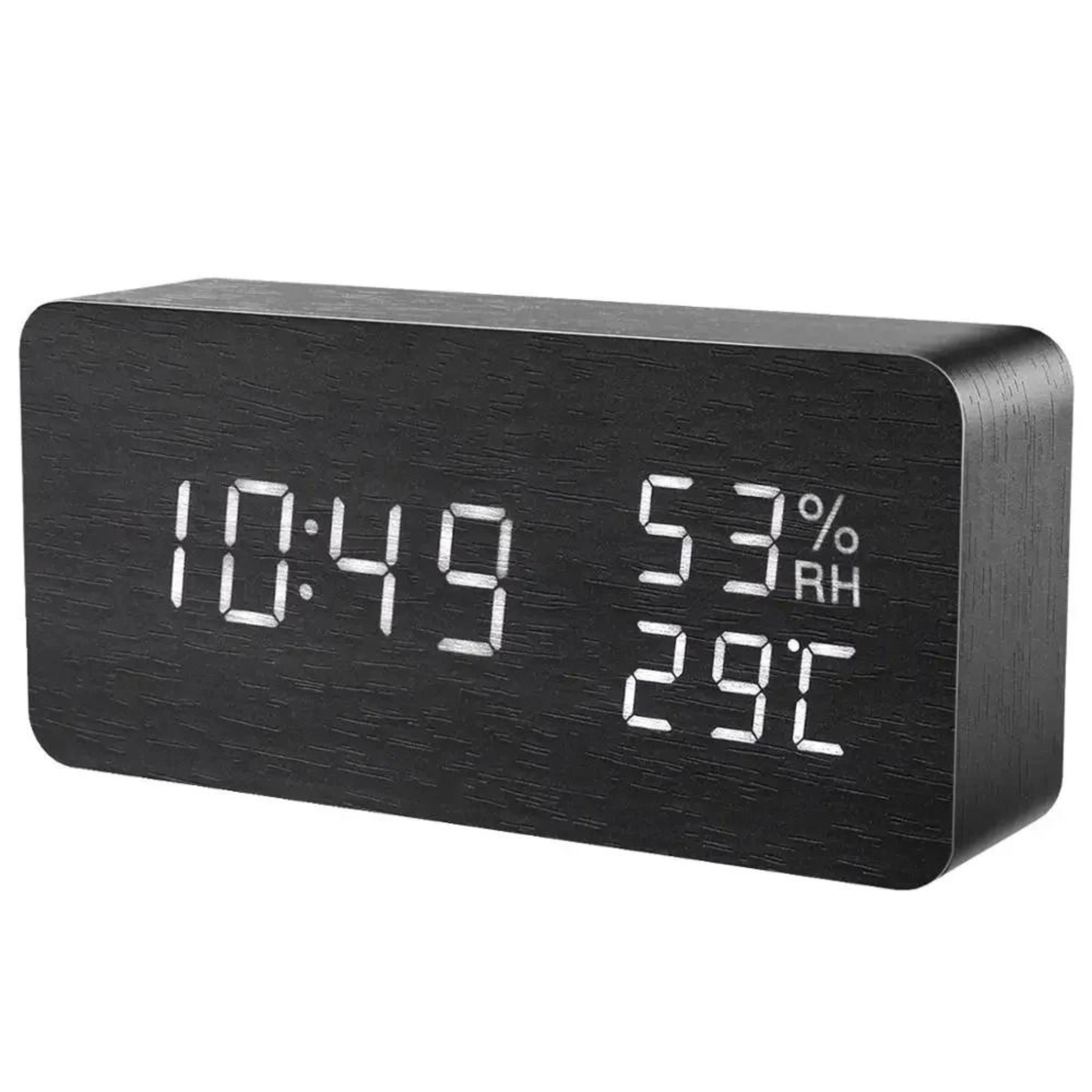 Wood Grain LED Digital Alarm Clock With Voice Control And Temperature Display 7