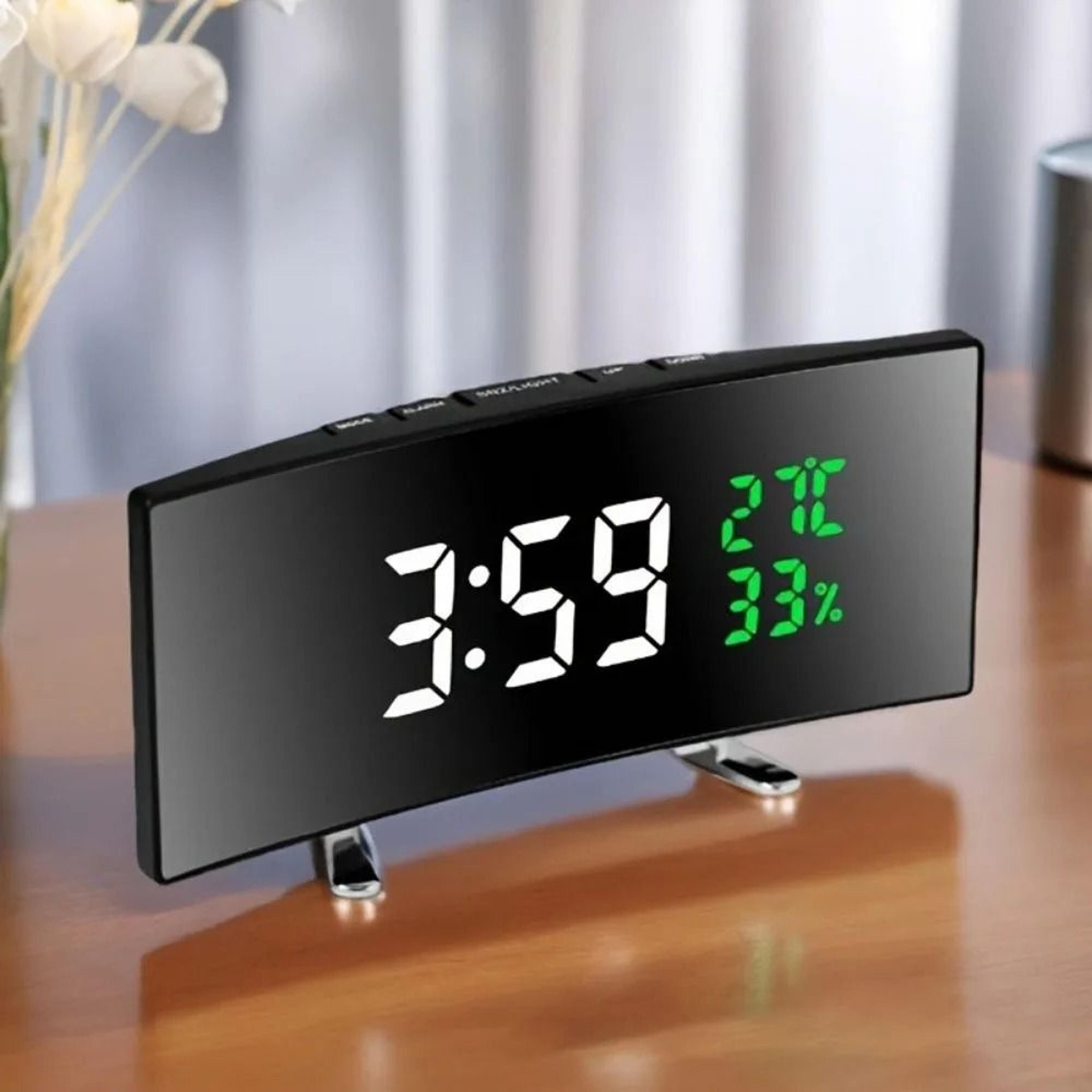 Curved LED Digital Alarm Clock With Temperature Humidity And Adjustable Brightness 3
