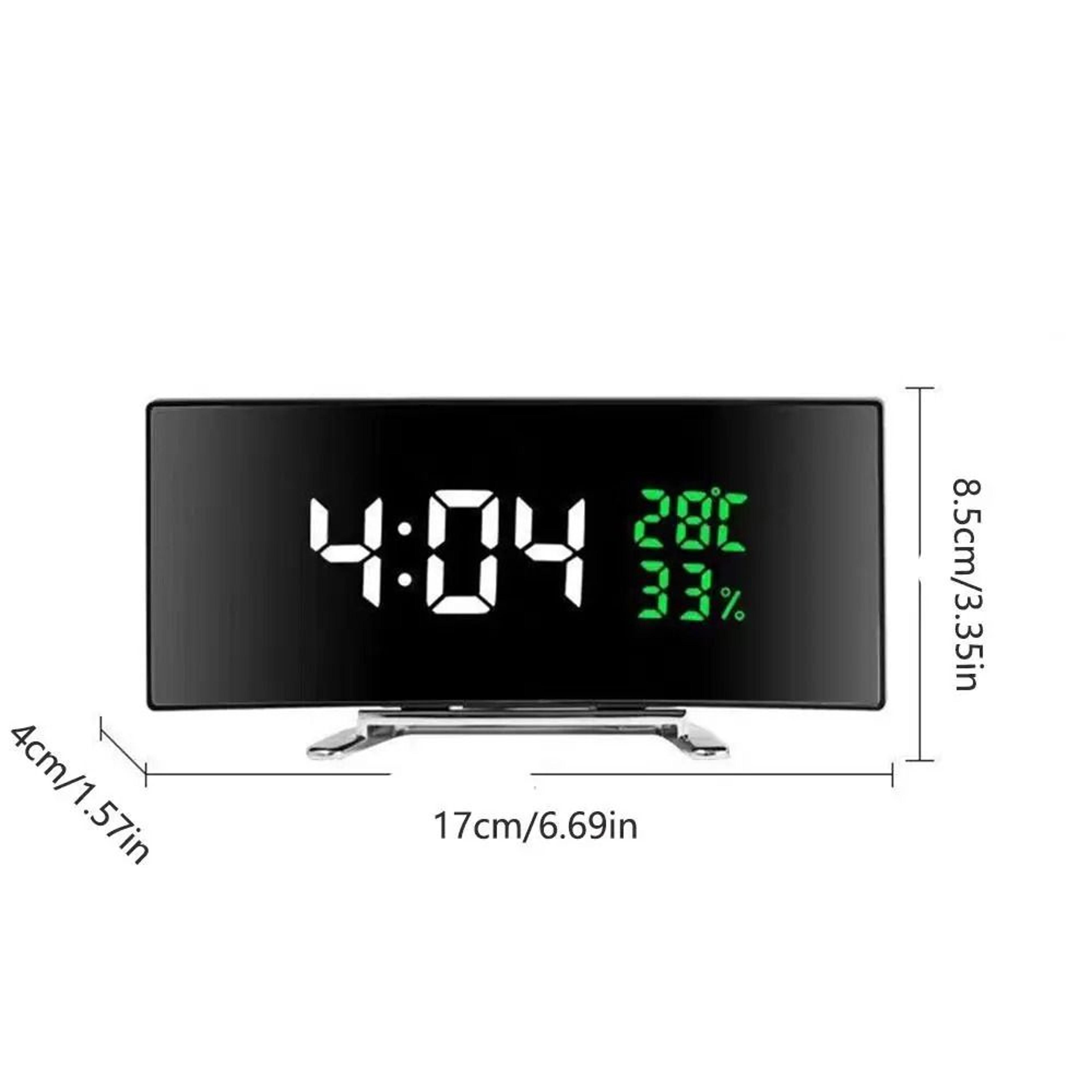 Curved LED Digital Alarm Clock With Temperature Humidity And Adjustable Brightness 8