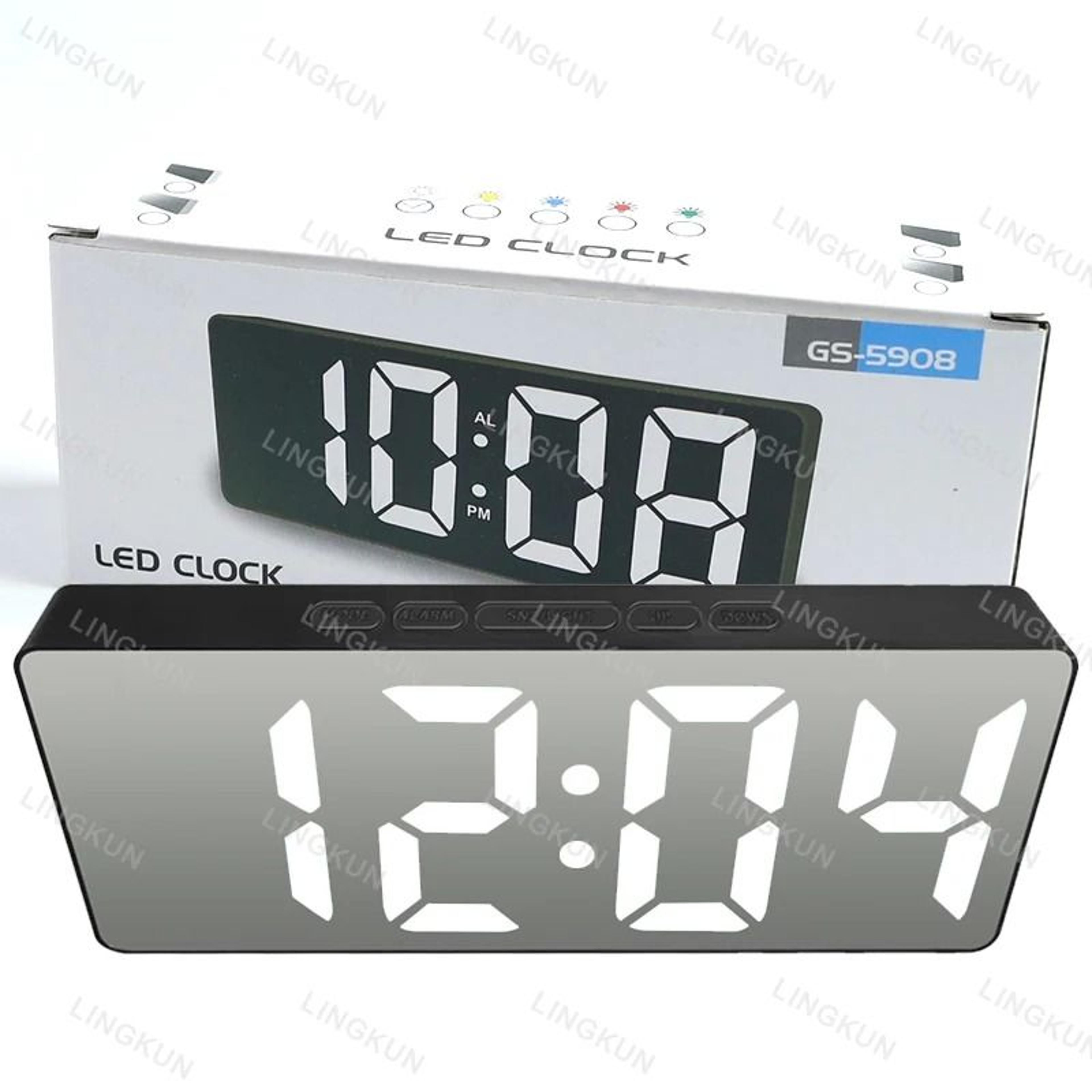 IDEABEL Silent LED Mirror Alarm Clock With Large Digital Display 2