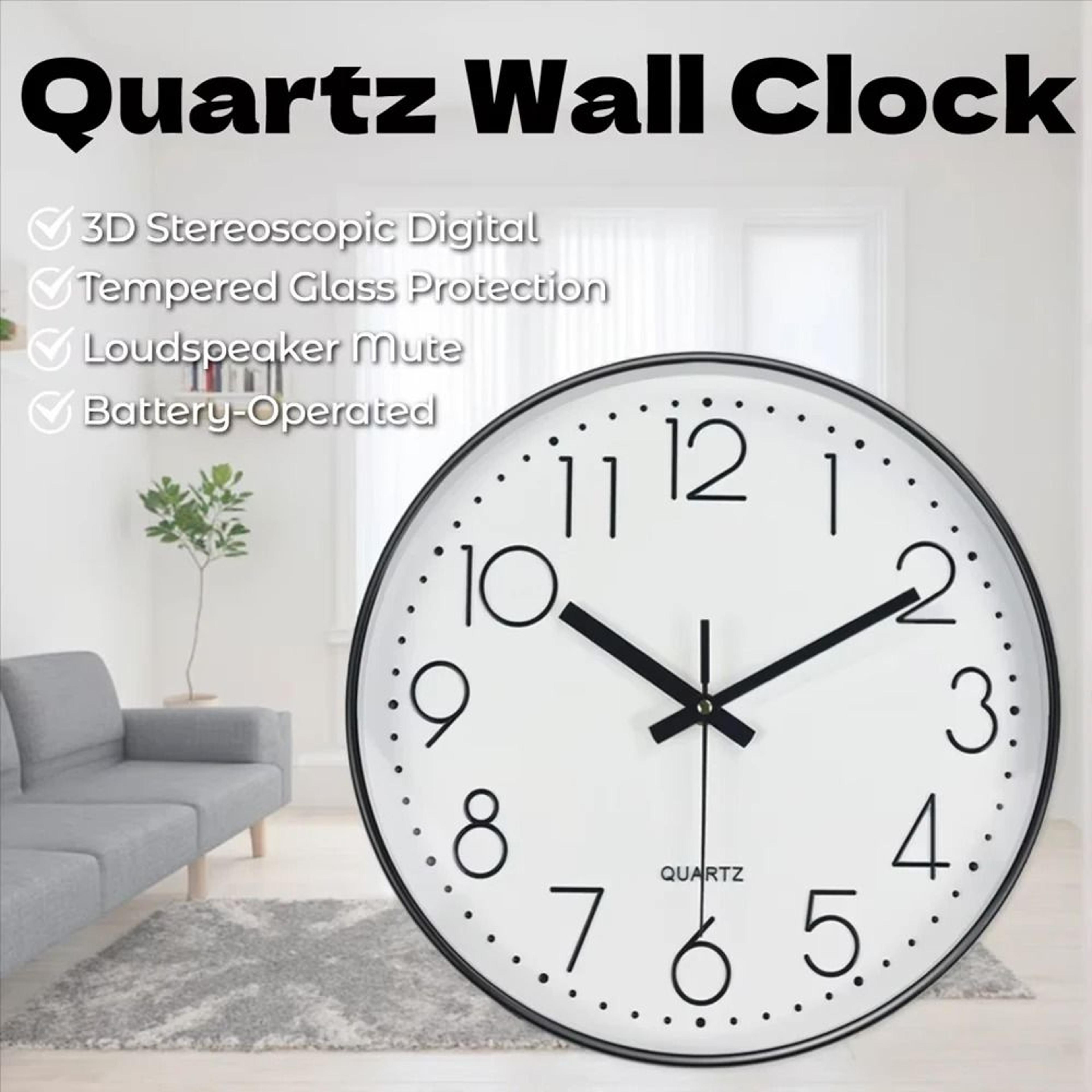 modern silent wall clock with tempered glass and 3d numbers