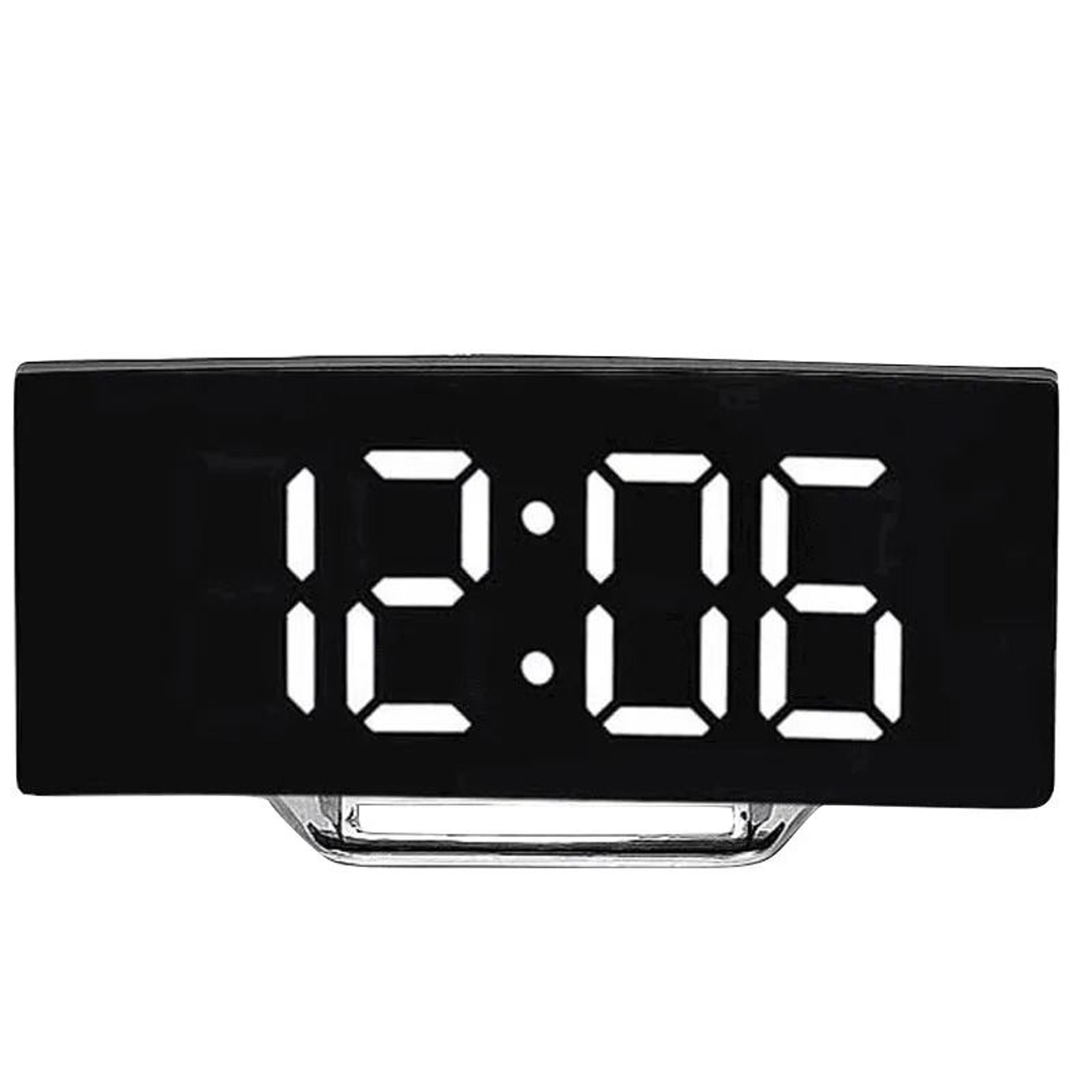 Modern LED Digital Alarm Clock With Curved Mirror Large Display 1