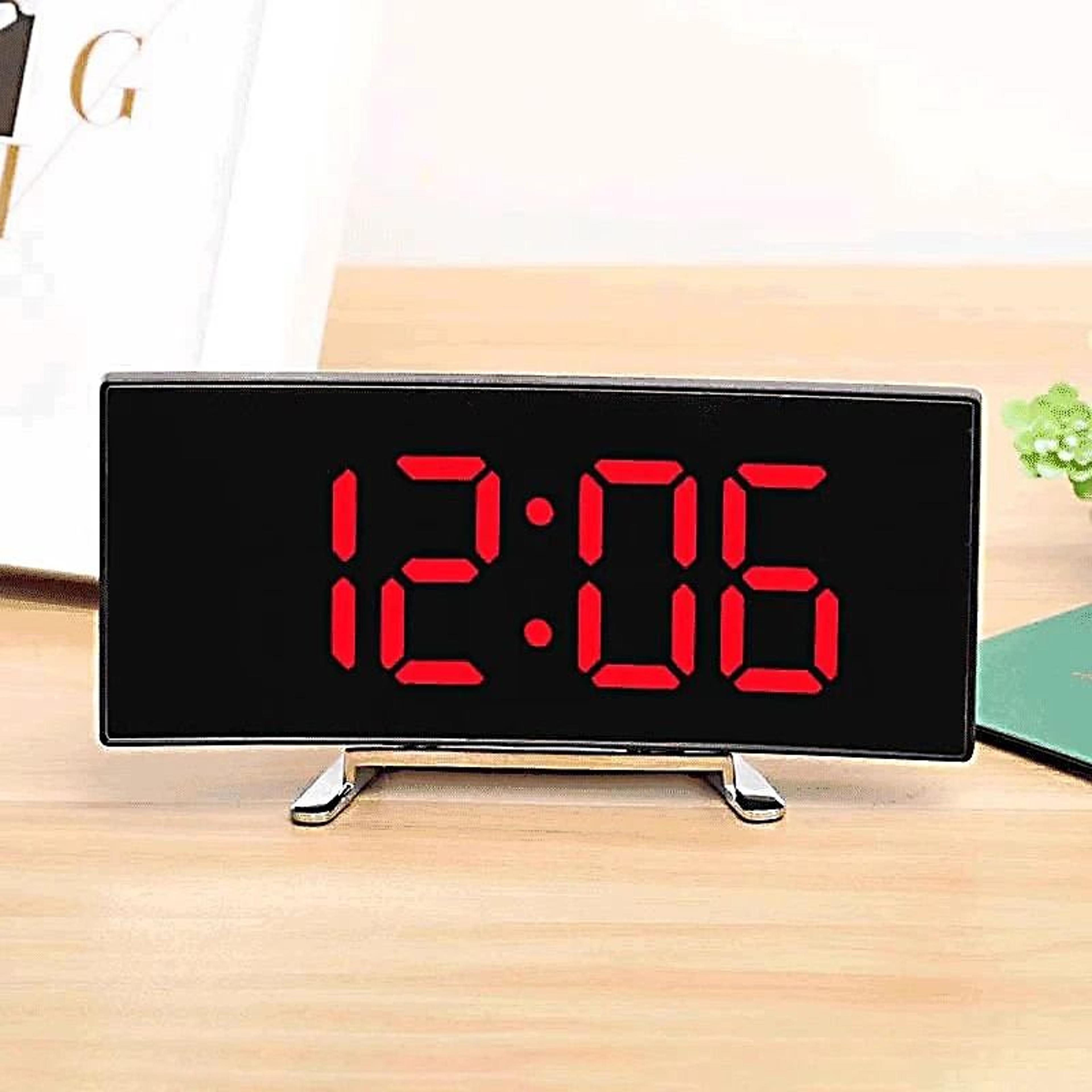 Modern LED Digital Alarm Clock With Curved Mirror Large Display 3