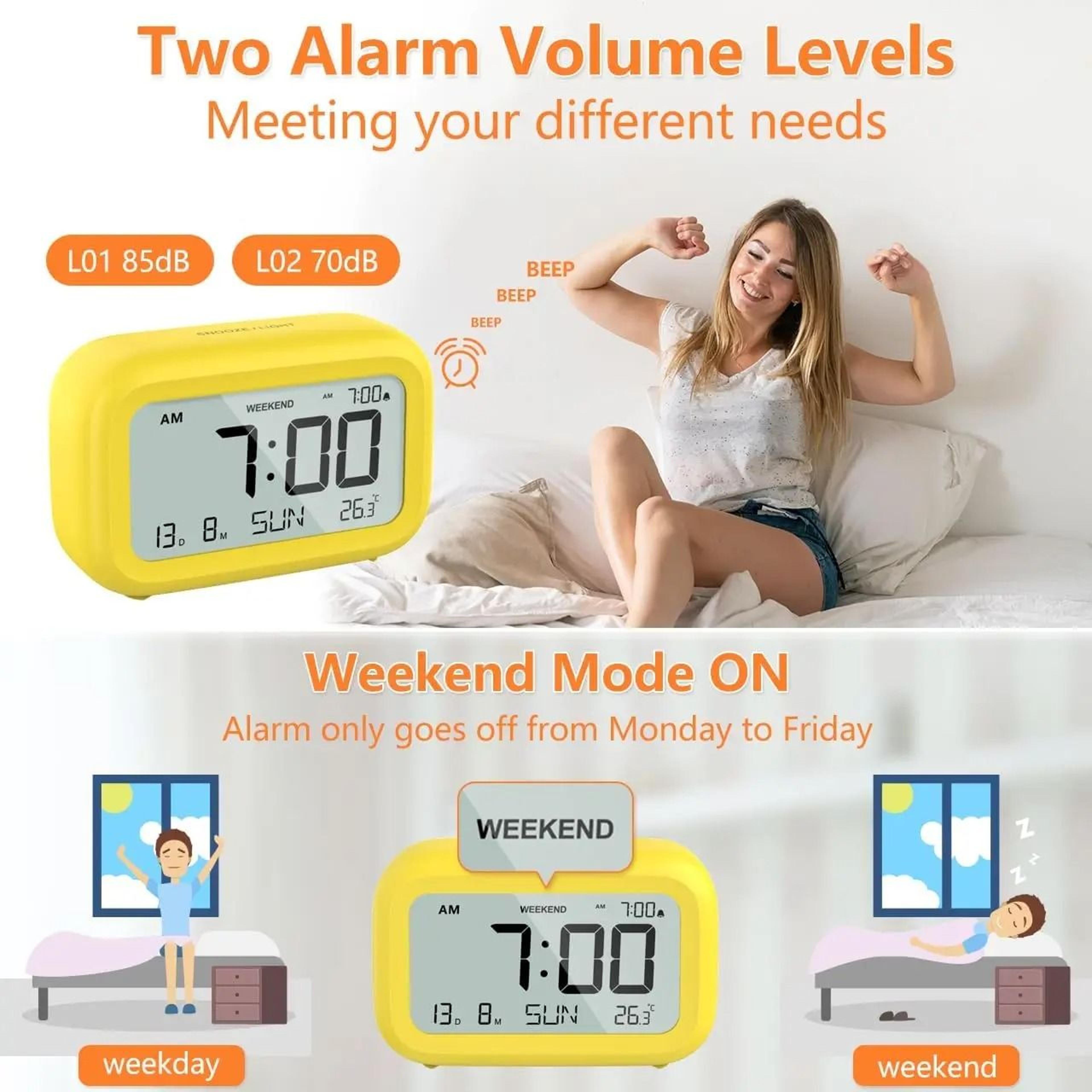 Smart LCD Digital Alarm Clock With Calendar And Temperature Humidity Display 6