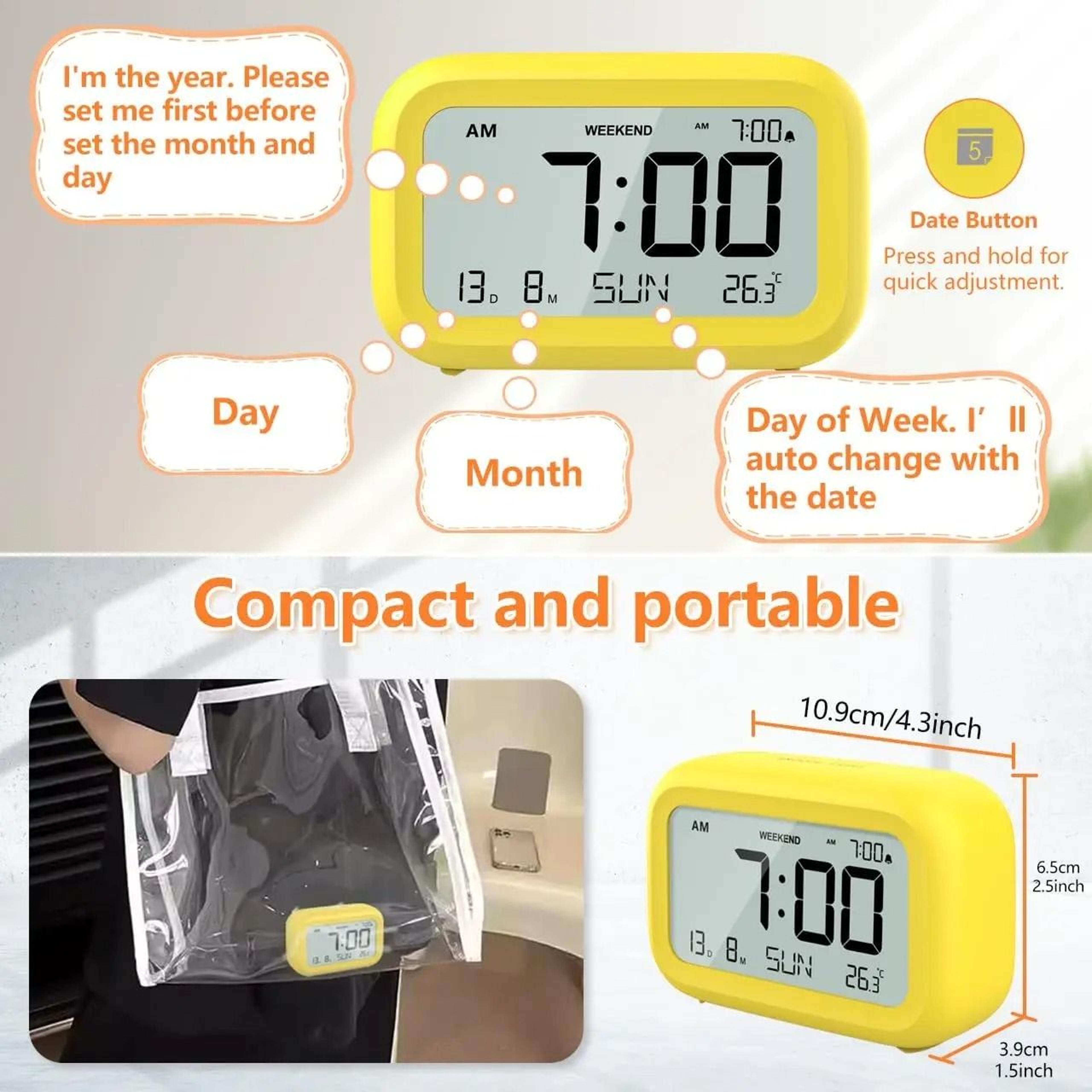 Smart LCD Digital Alarm Clock With Calendar And Temperature Humidity Display 4