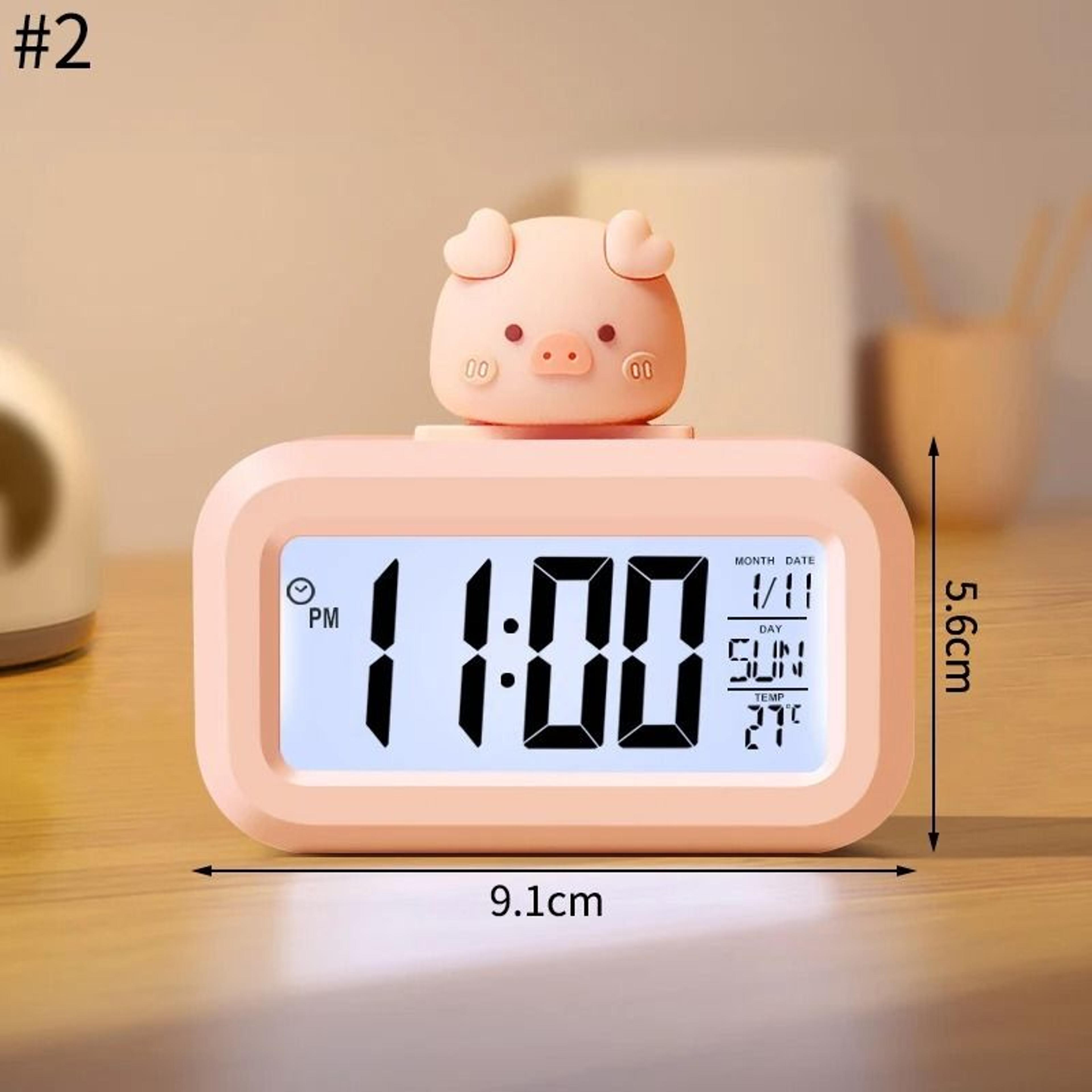 Cute Pig Alarm Clock With LED Display And Night Light 2