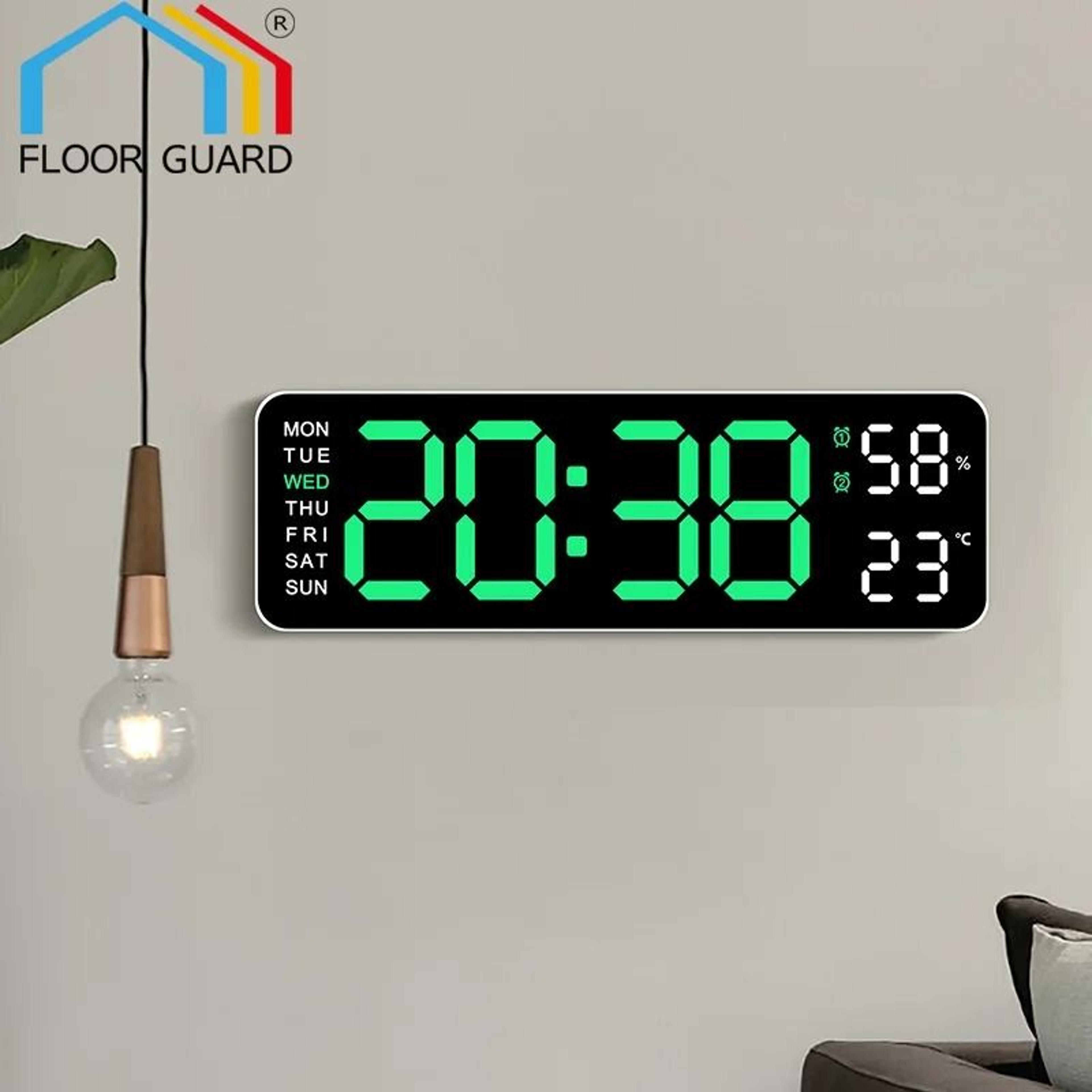 modern led wall clock with temperature display and auto dimming