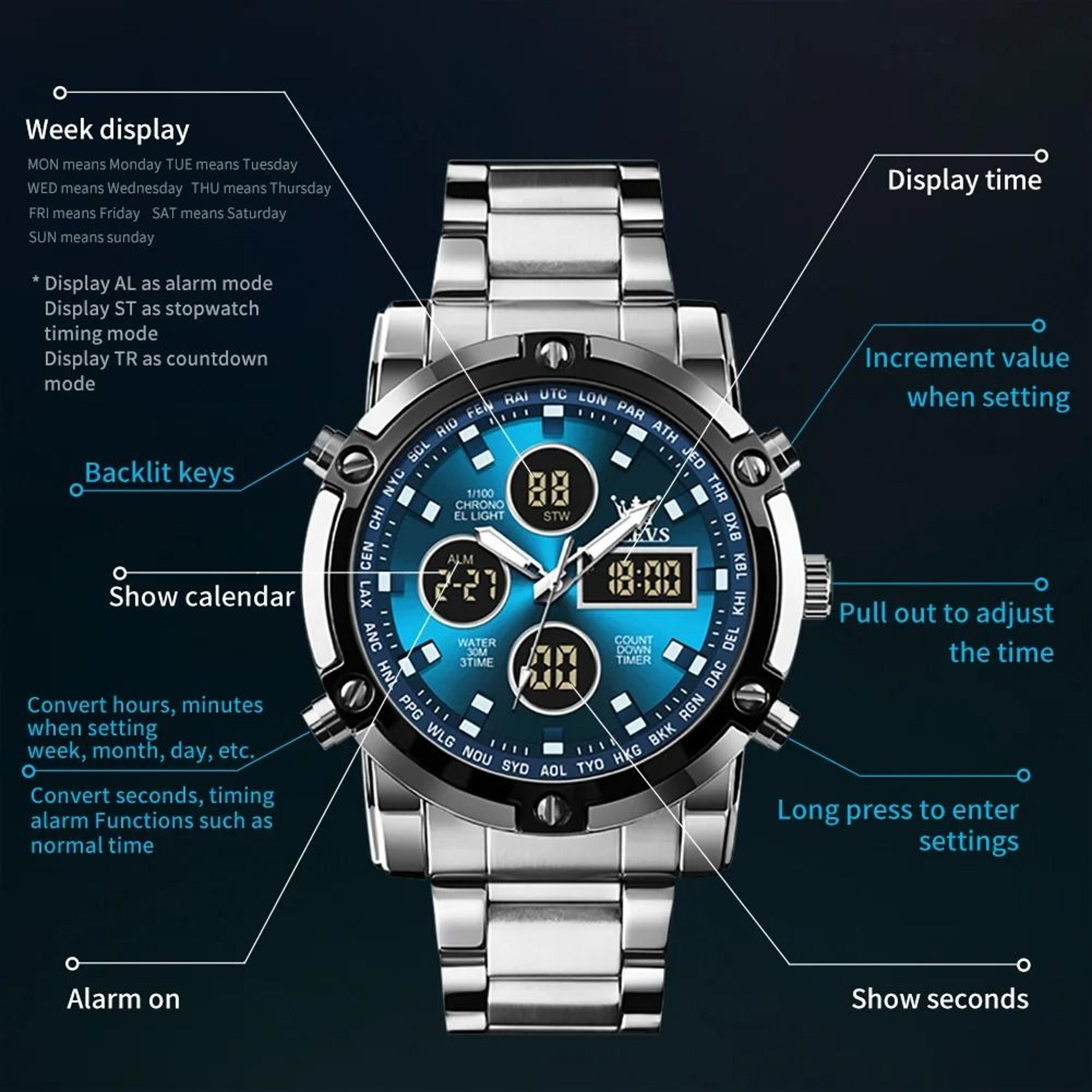 OLEVS Mens Multifunction Watch Waterproof Luminous Digital Wristwatch 5