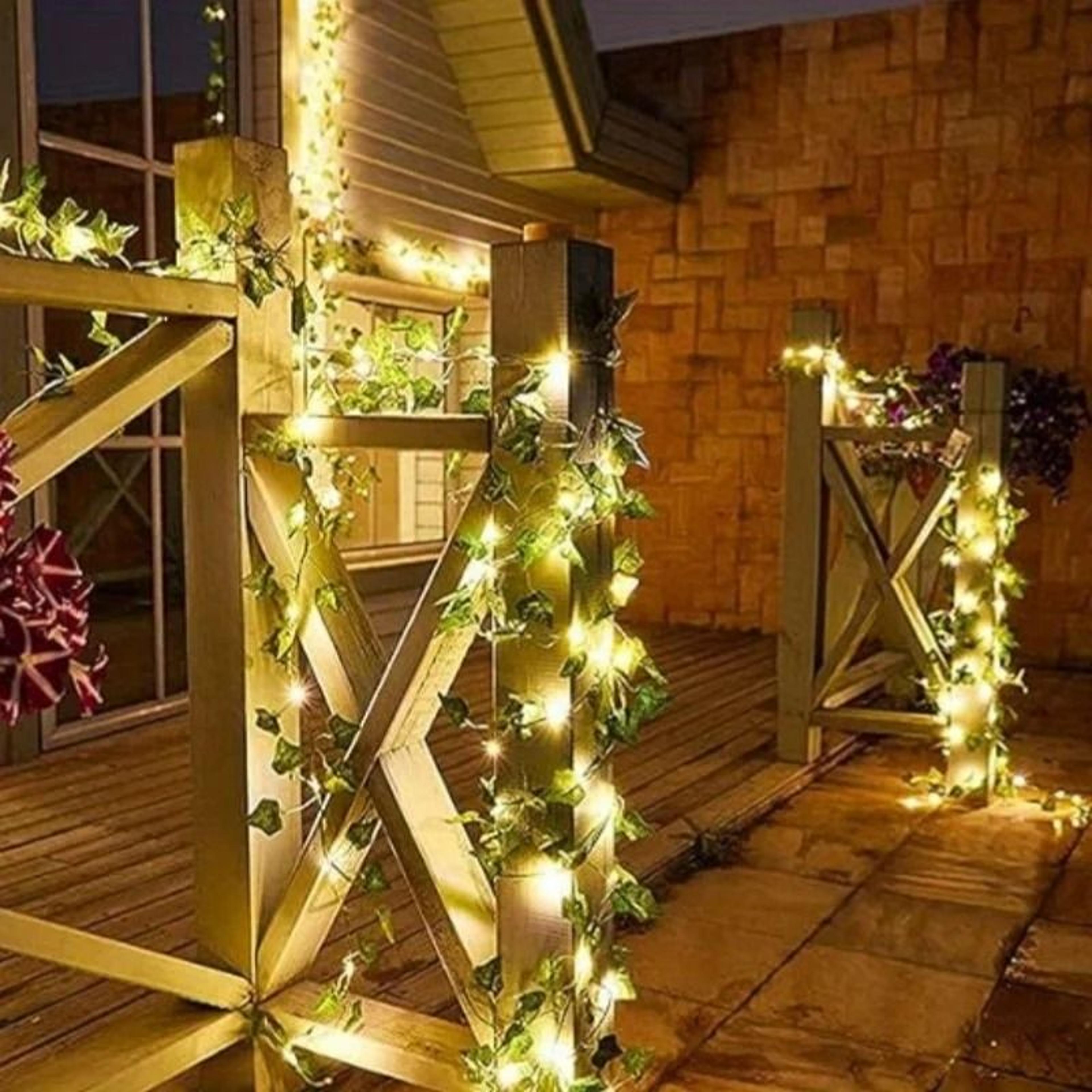 Realistic Green Leaf Solar Vine String Lights For Garden And Wedding Decor 7