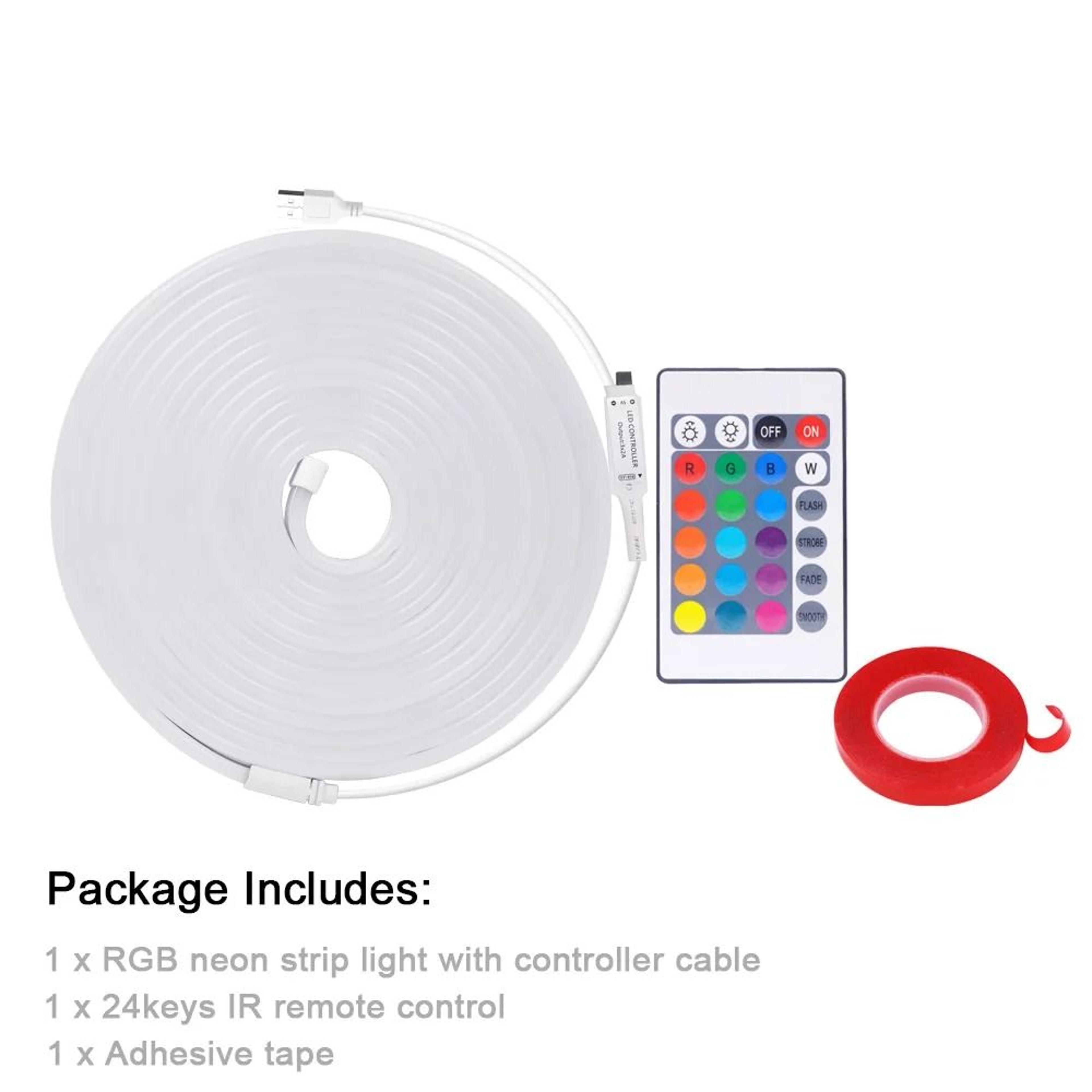 5V USB RGB LED Neon Strip Light With 24Key Remote 1