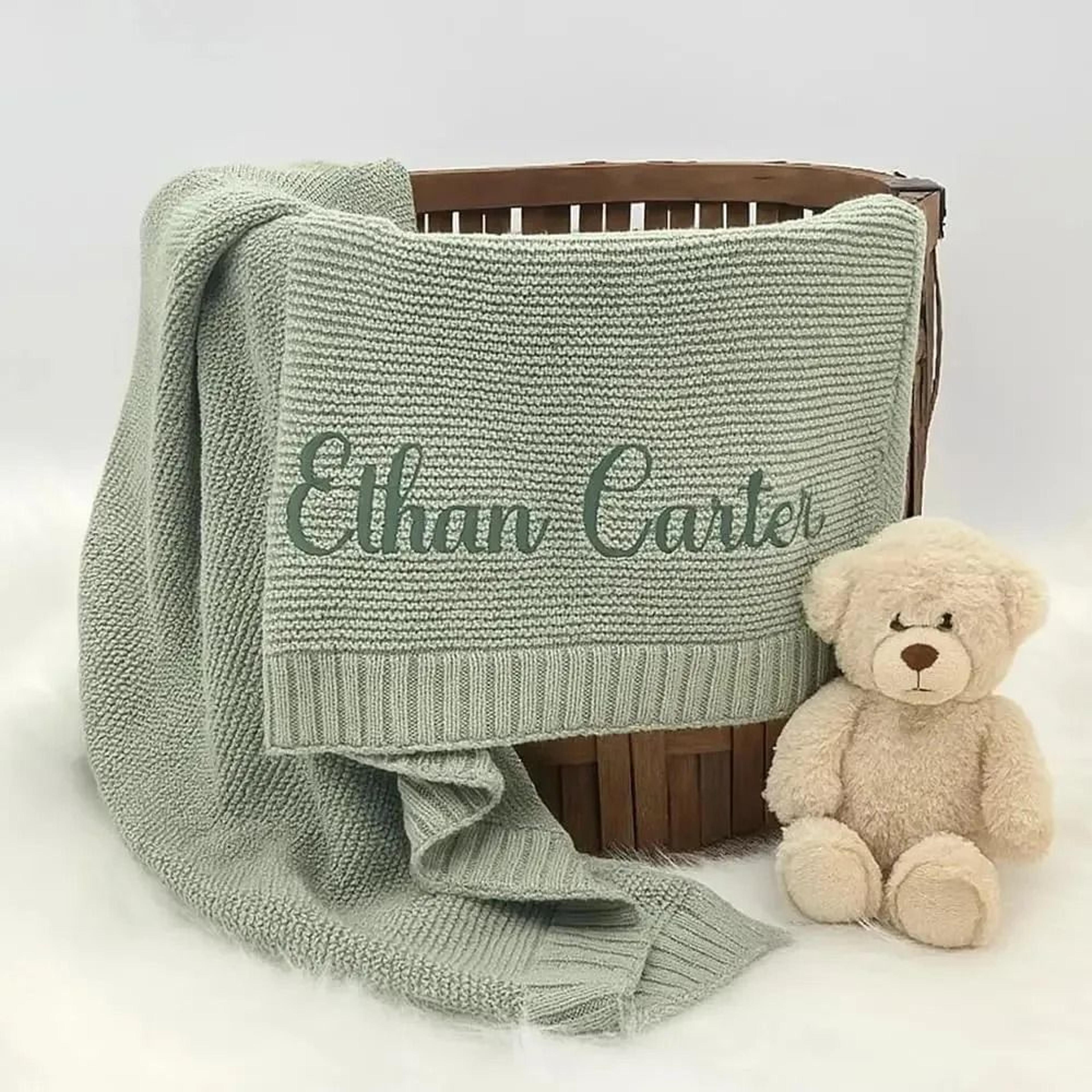 Personalized Organic Cotton Knit Baby Blanket Custom Name Newborn Wrap 2