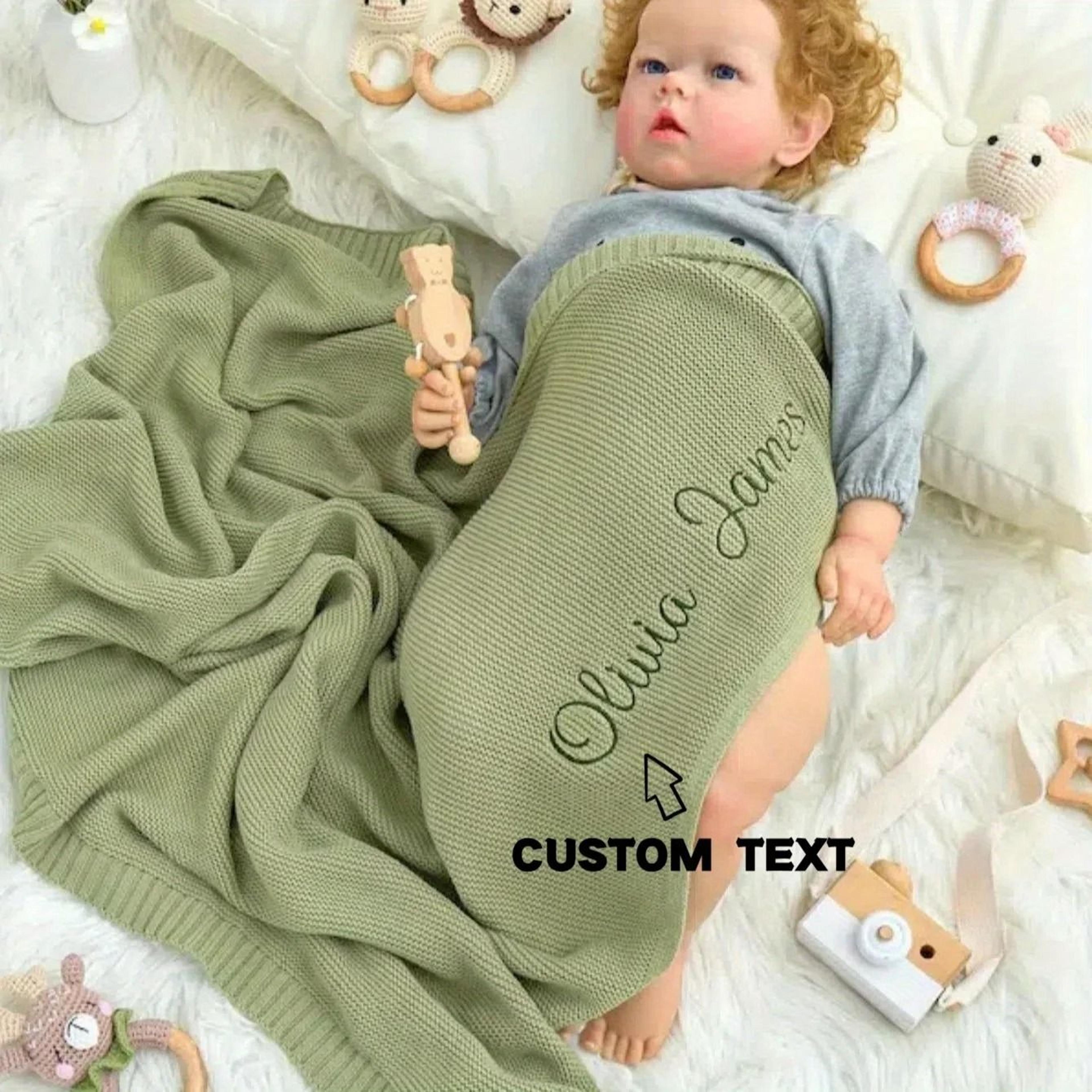 Personalized Organic Cotton Knit Baby Blanket Custom Name Newborn Wrap 7