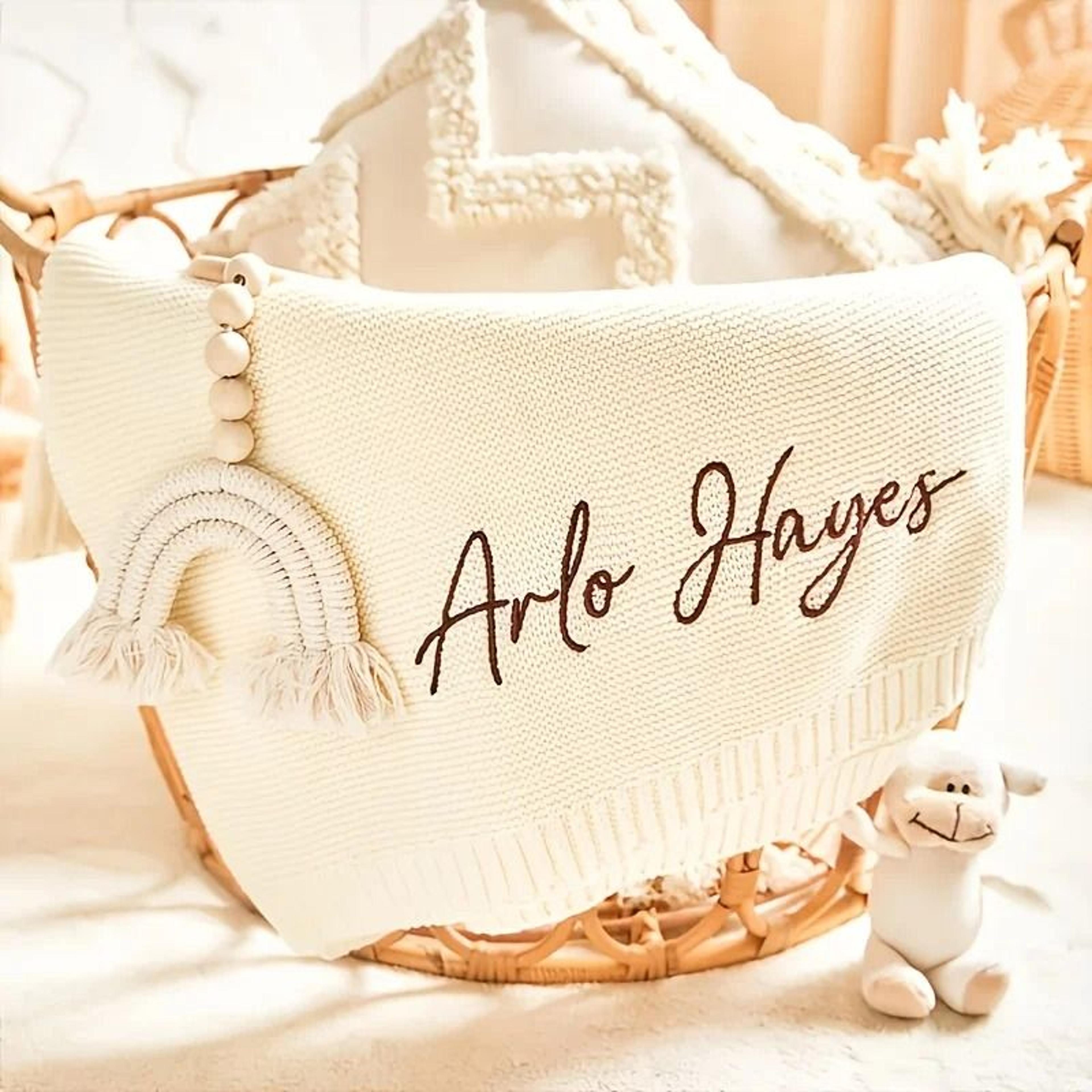 Personalized Organic Cotton Knit Baby Blanket Custom Name Newborn Wrap 10