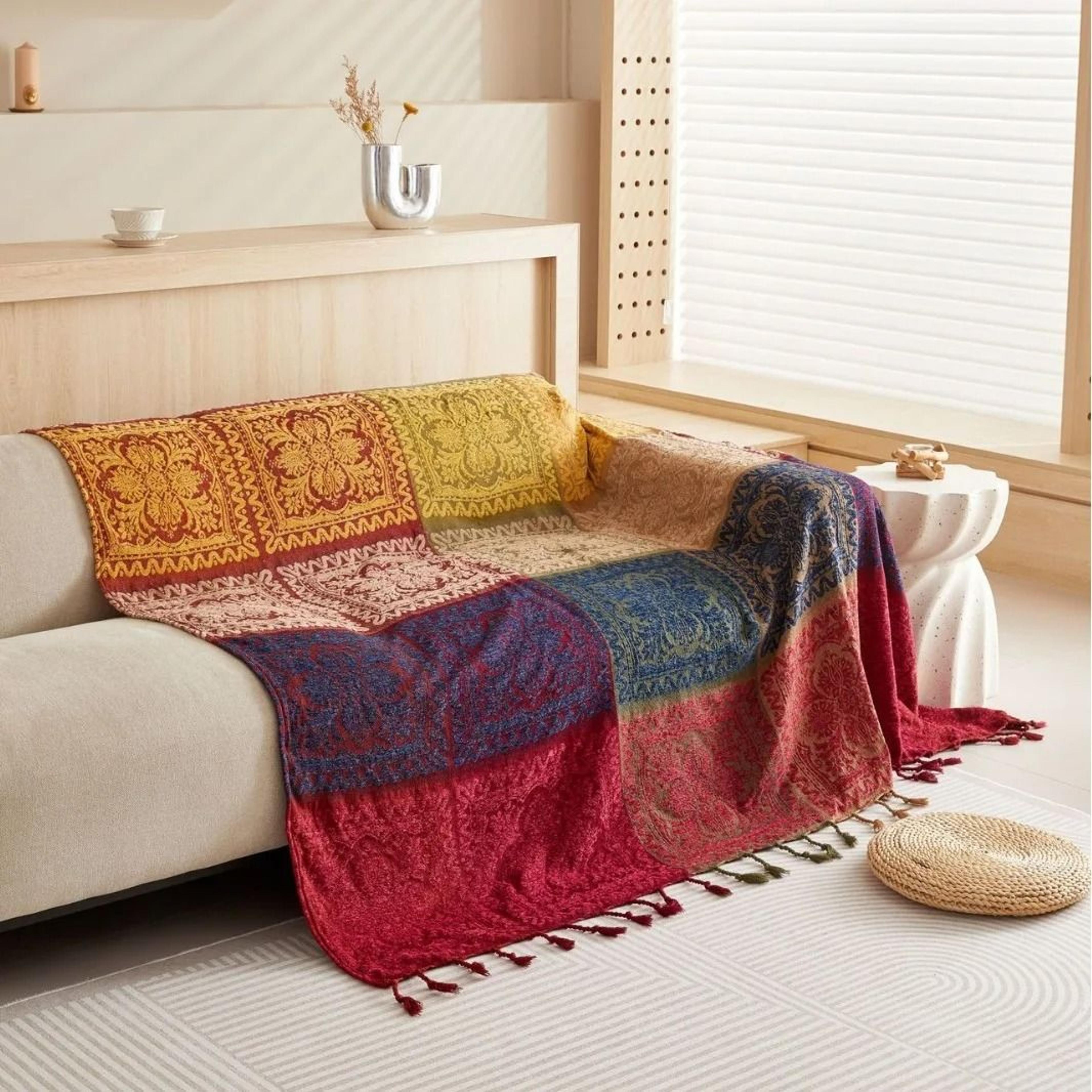 Bohemian Chenille Throw Blanket With Tassels 6