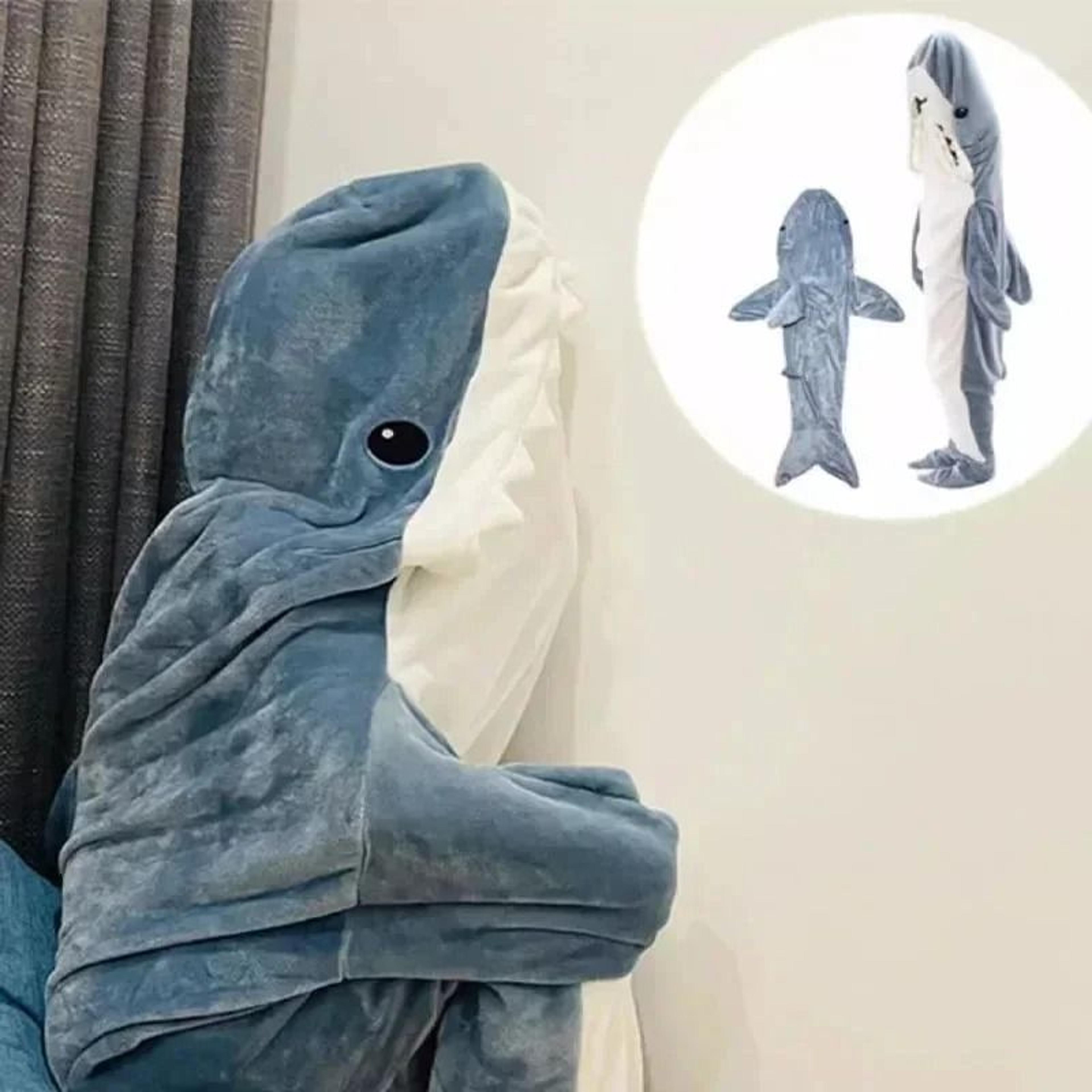 Cartoon Shark Blanket Hoodie Warm Flannel Wearable Sleeping Bag 12