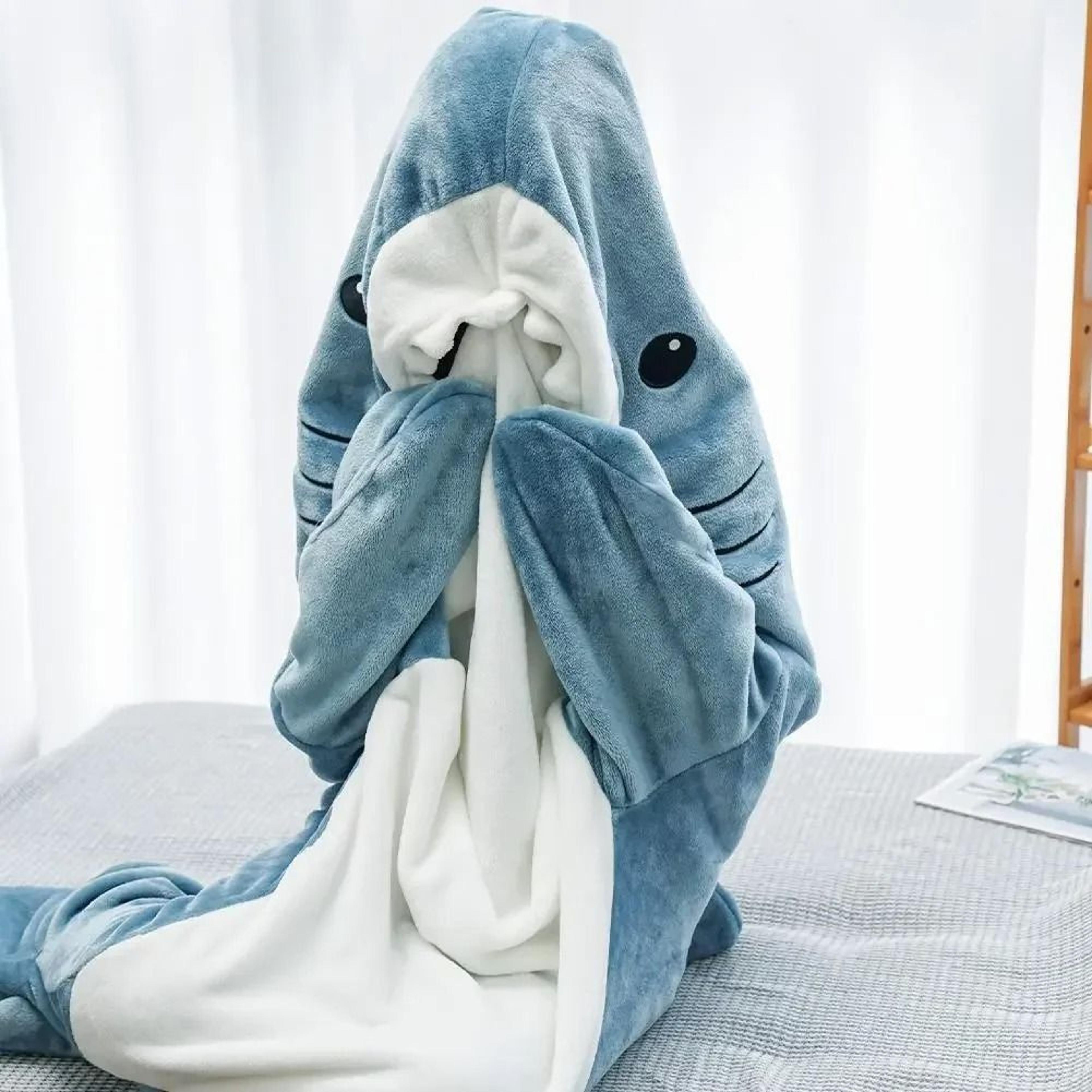 Cartoon Shark Blanket Hoodie Warm Flannel Wearable Sleeping Bag 13