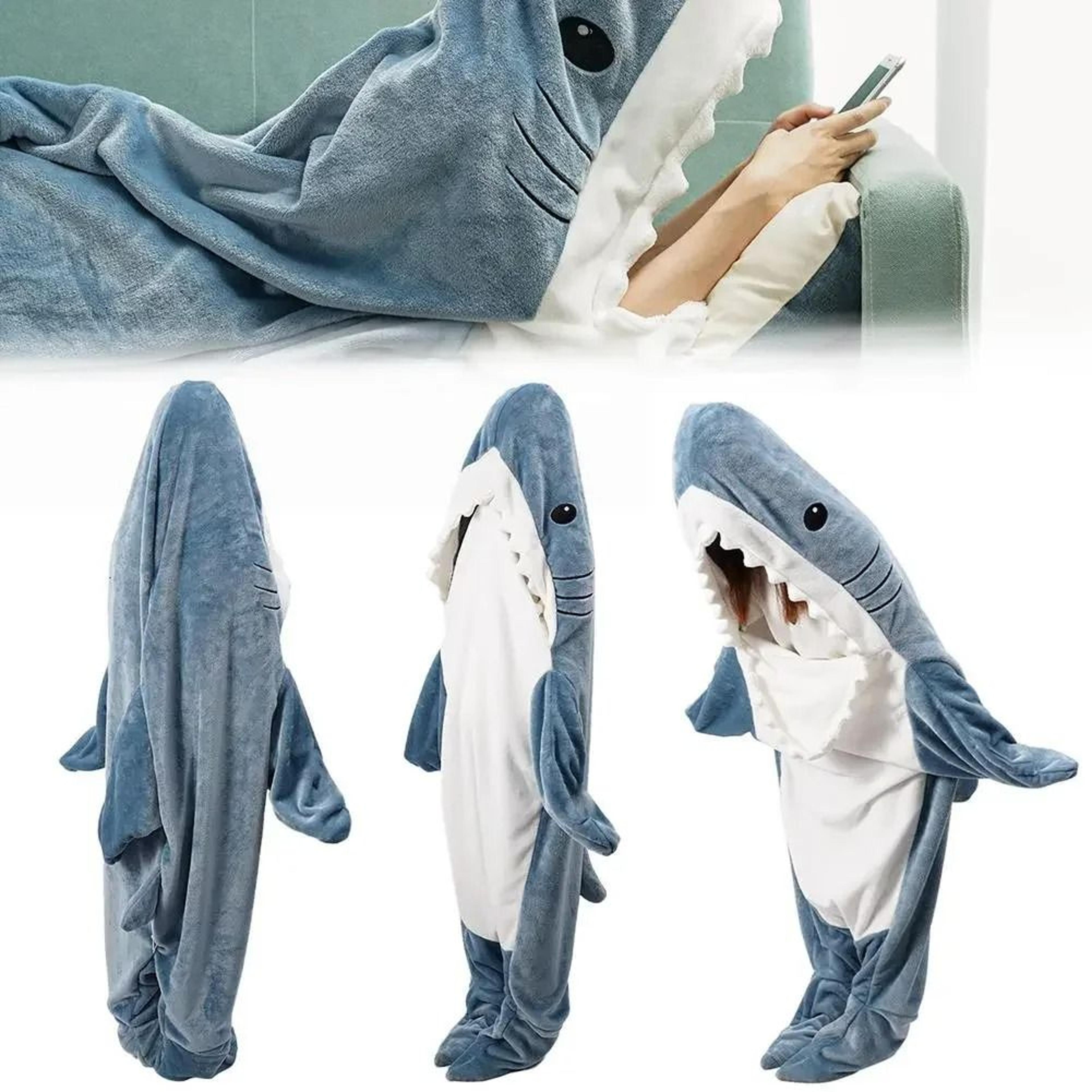 Cartoon Shark Blanket Hoodie Warm Flannel Wearable Sleeping Bag 11