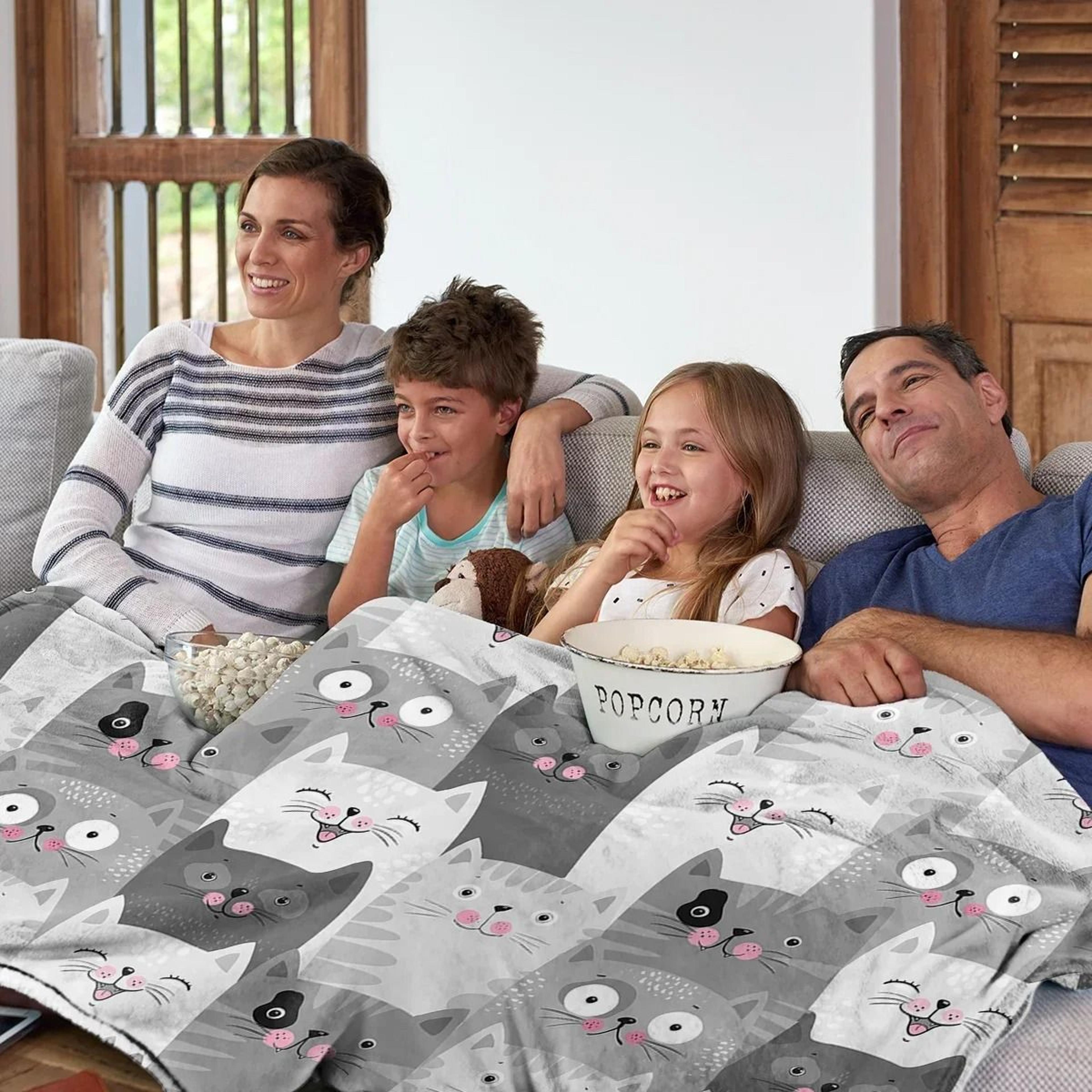 Pink Face Grey Cat Flannel Fleece Throw Blanket 2