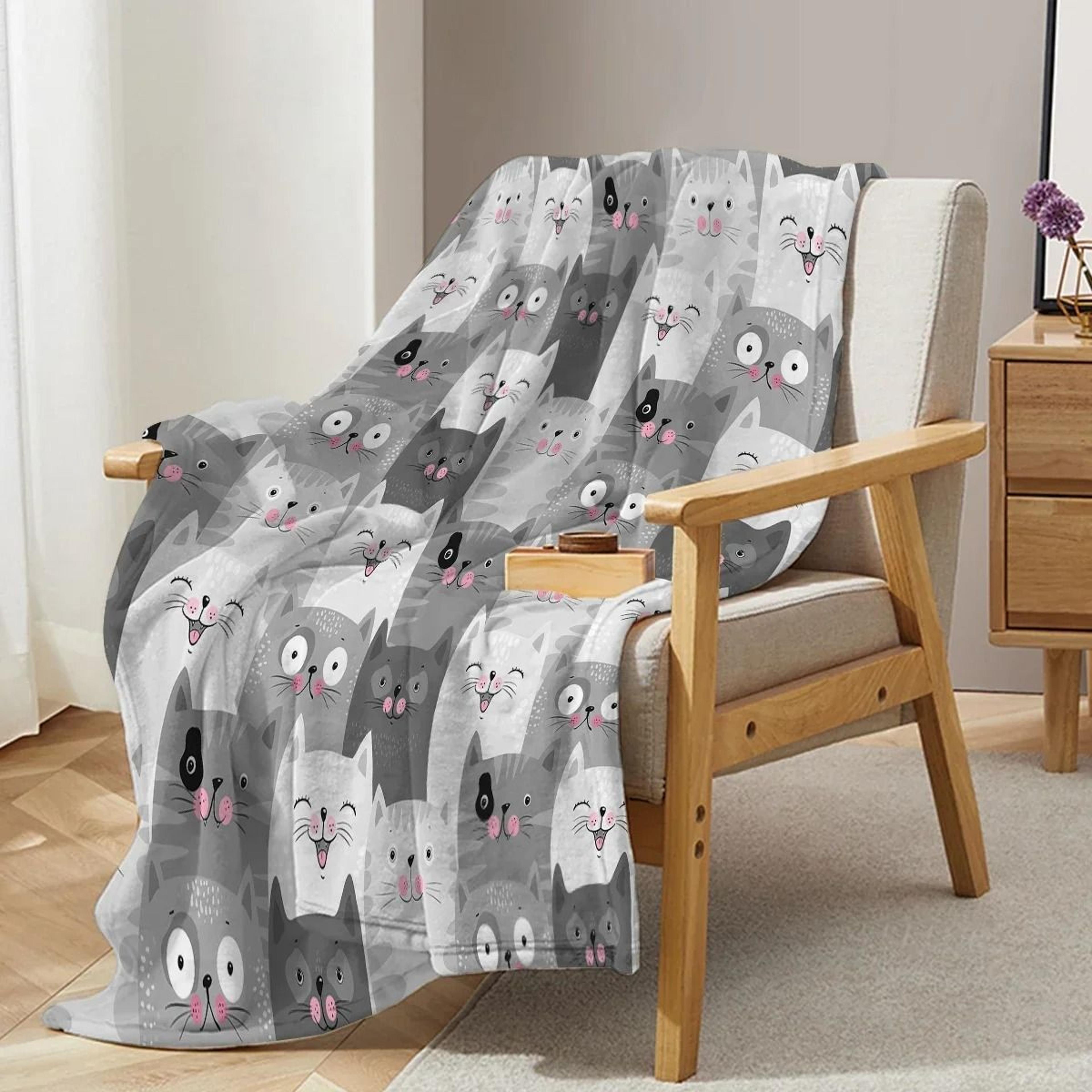Pink Face Grey Cat Flannel Fleece Throw Blanket 4