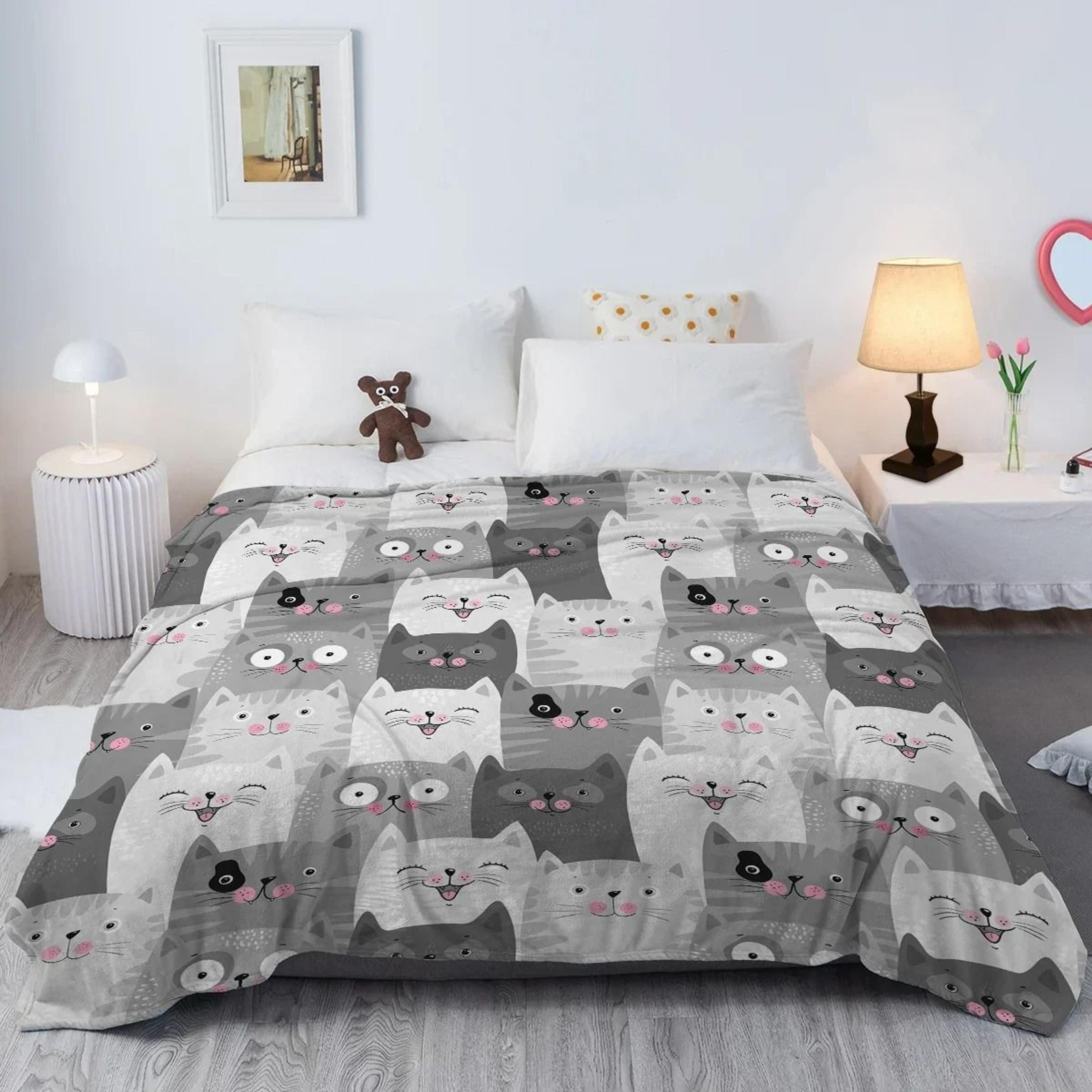 Pink Face Grey Cat Flannel Fleece Throw Blanket 6