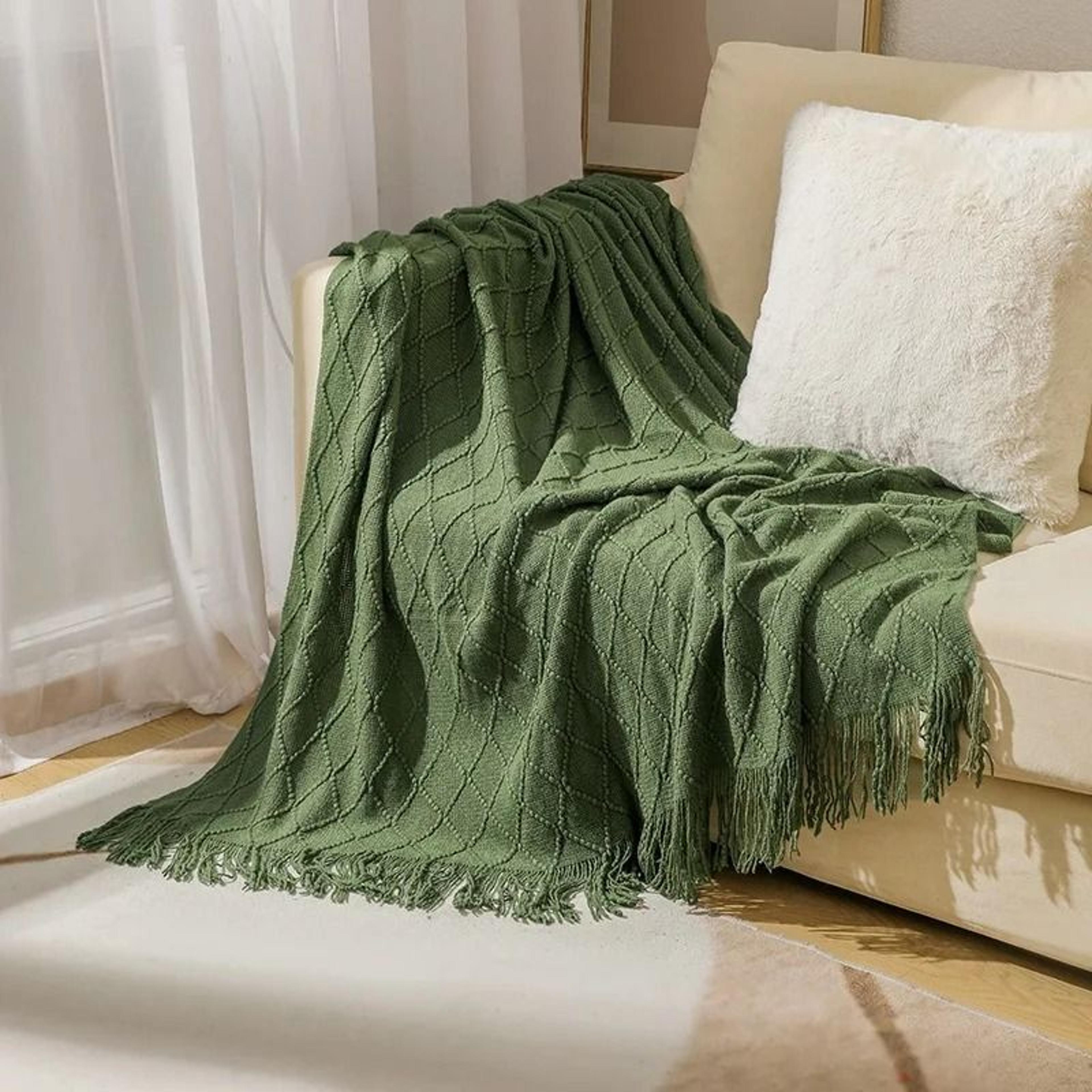 Nordic Knitted Throw Blanket With Tassels Soft Textured Sofa Cover 2