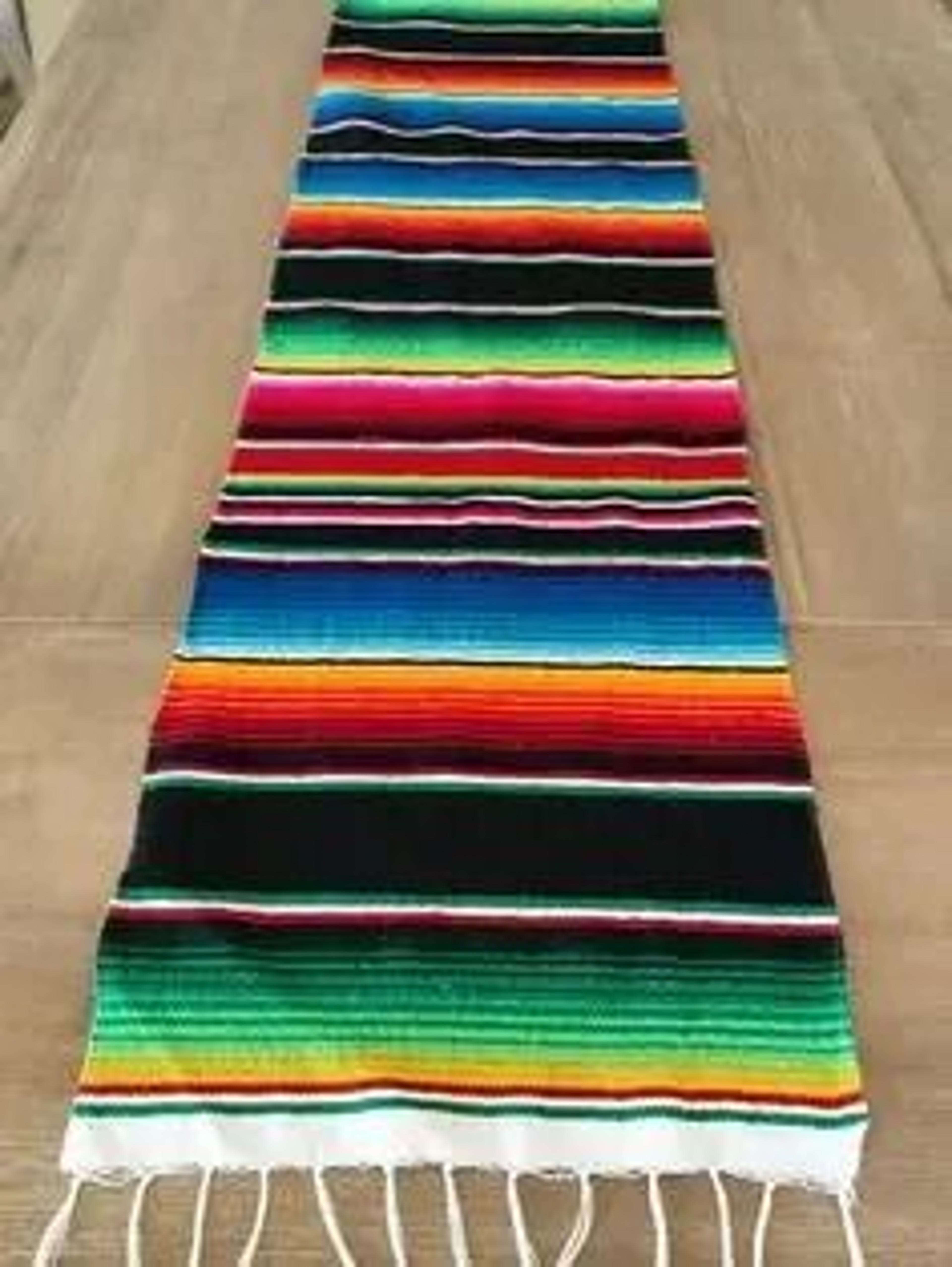 Colorful Mexican Serape Table Runner Woven Fringe Party Decor 9
