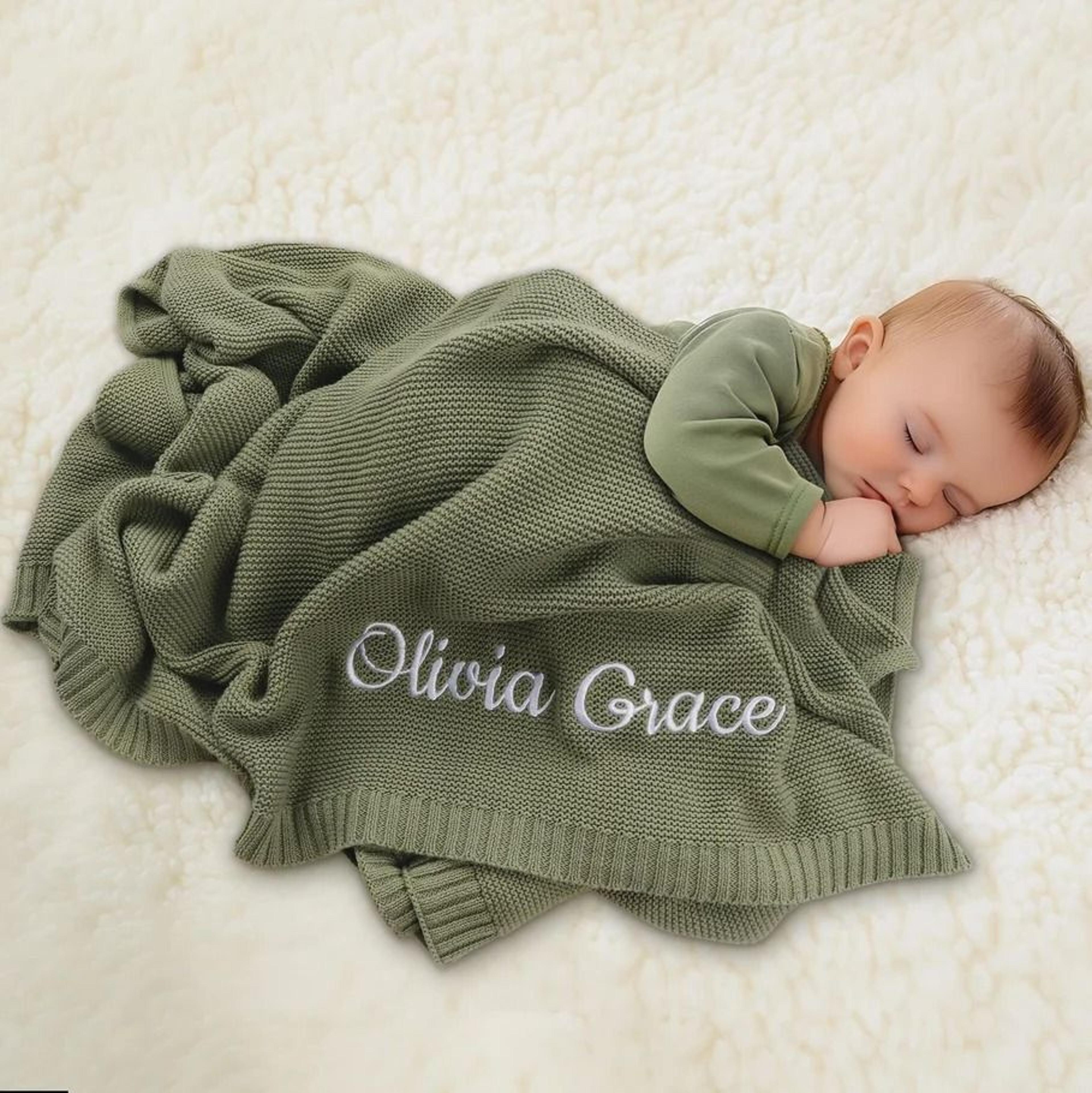 Personalized Knitted Baby Blanket Custom Name Cotton Newborn Blanket 18