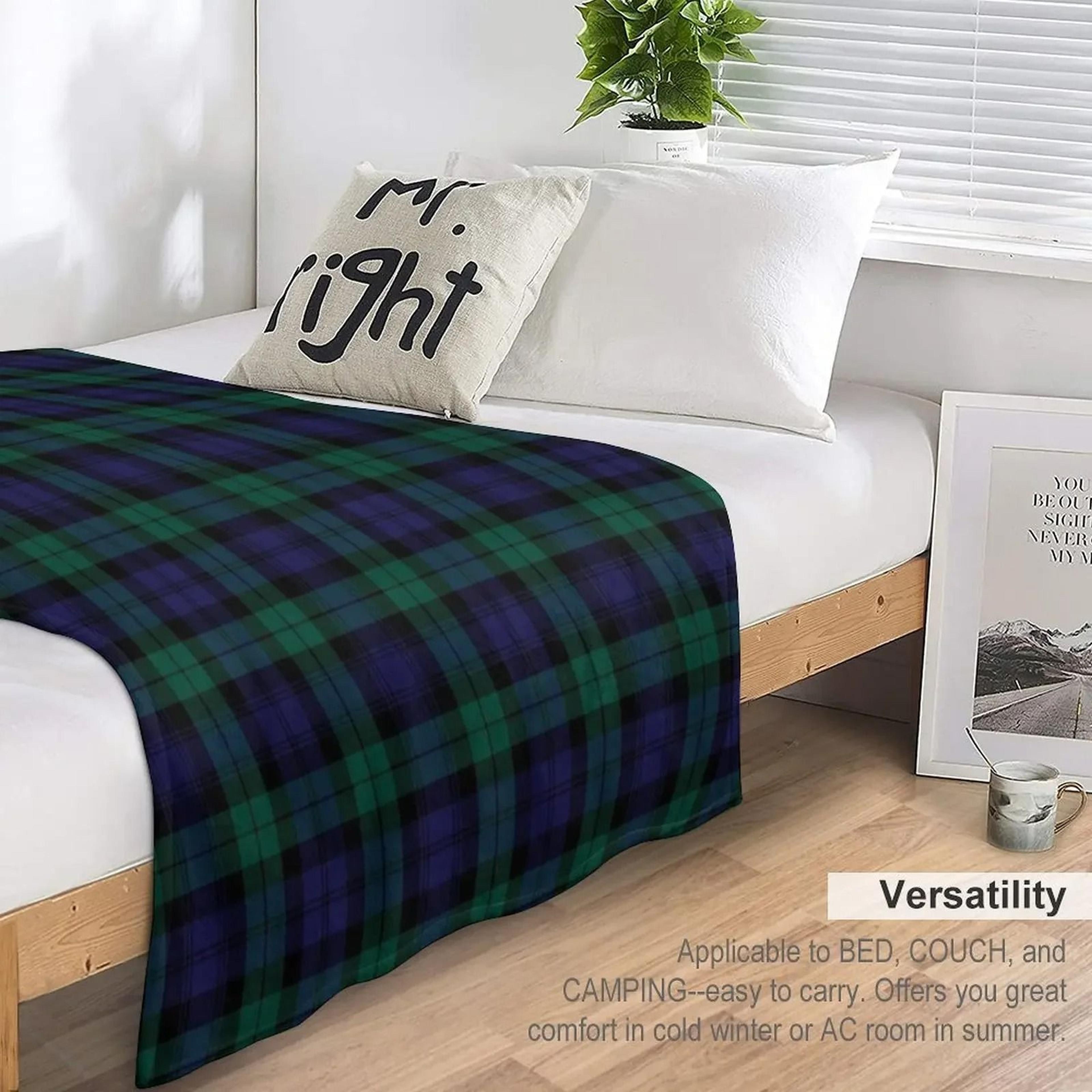Blackwatch Tartan Throw Blanket Soft Blue Green Plaid Blanket 3