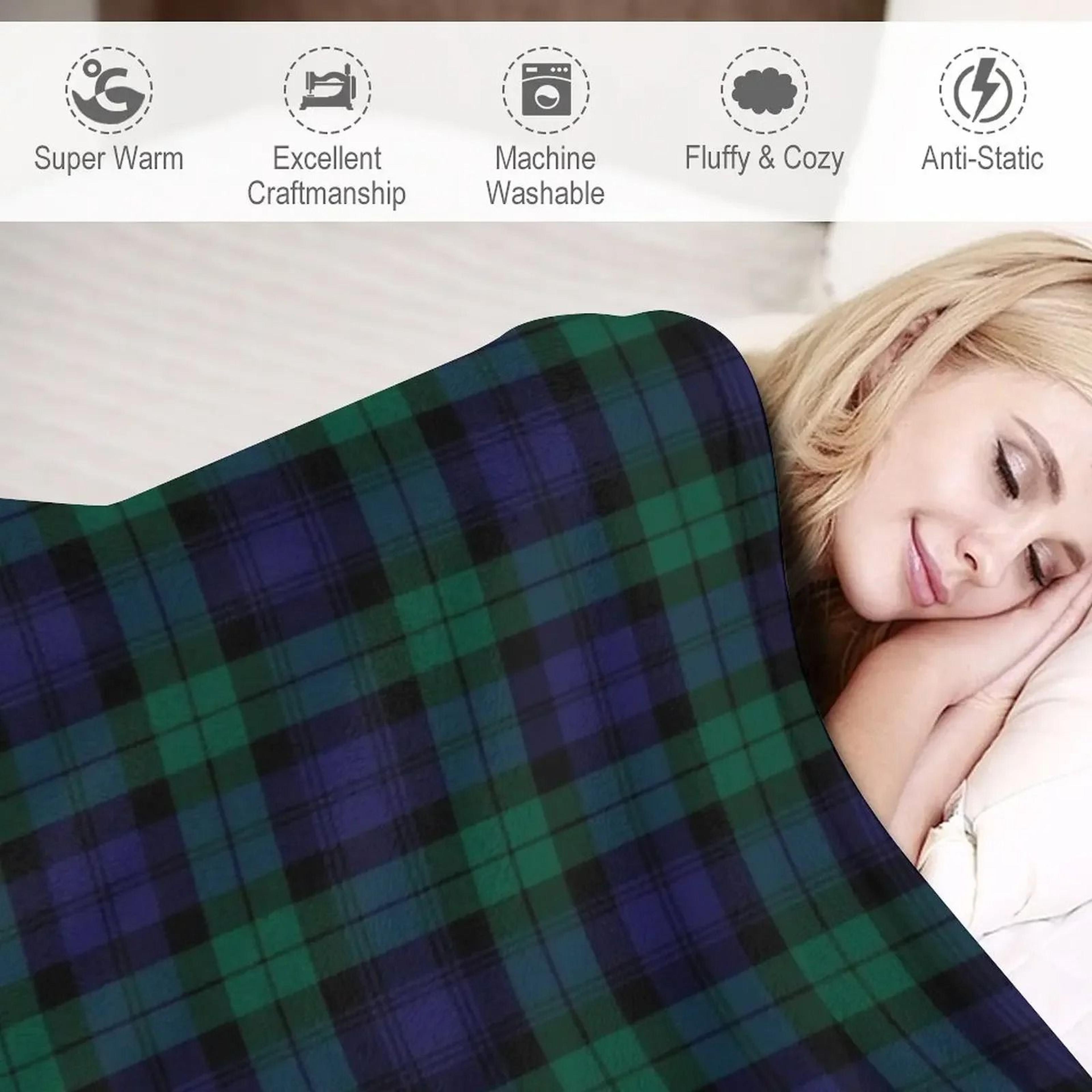 Blackwatch Tartan Throw Blanket Soft Blue Green Plaid Blanket 4