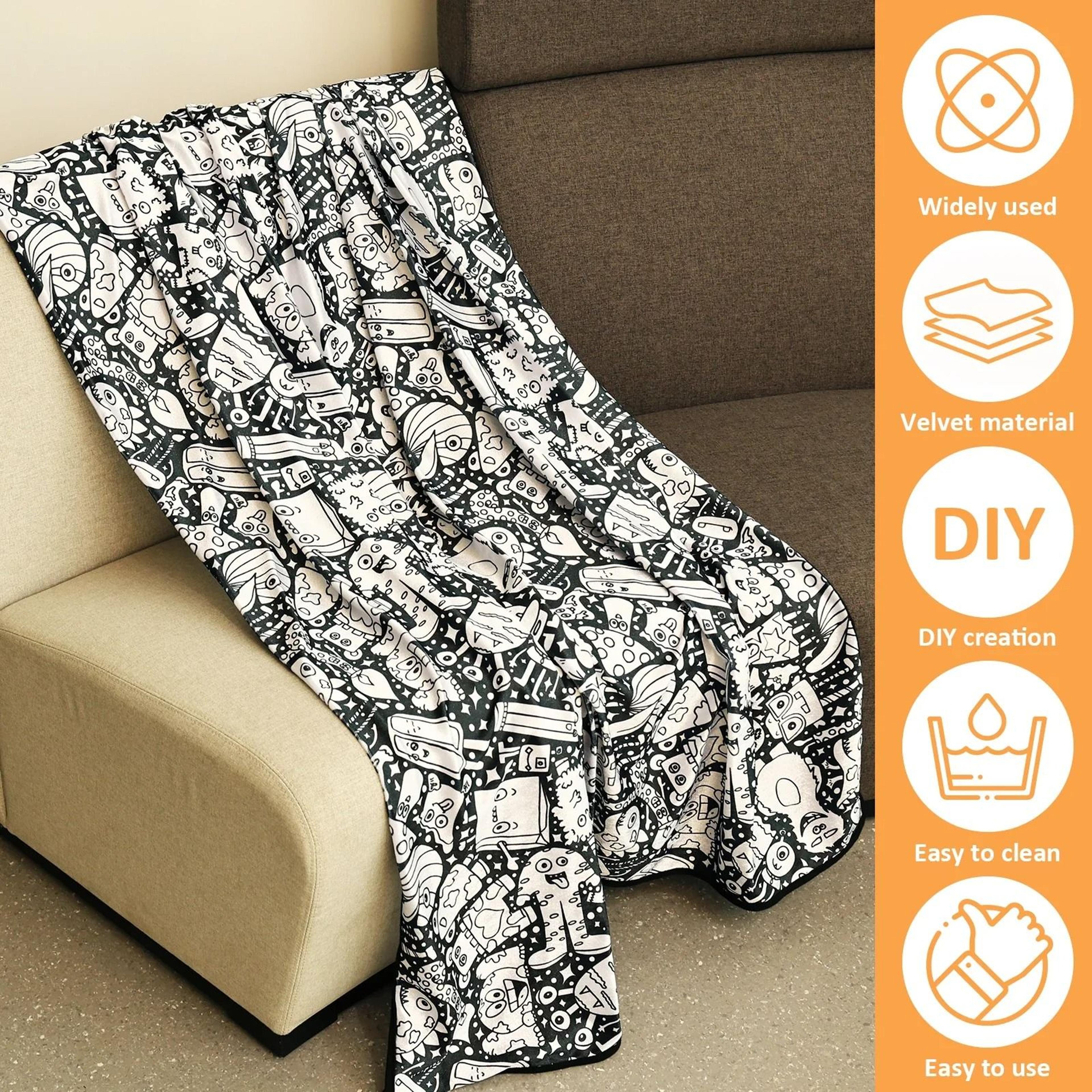 DIY Coloring Blanket With 24 Markers Creative Reusable Art Throw 10