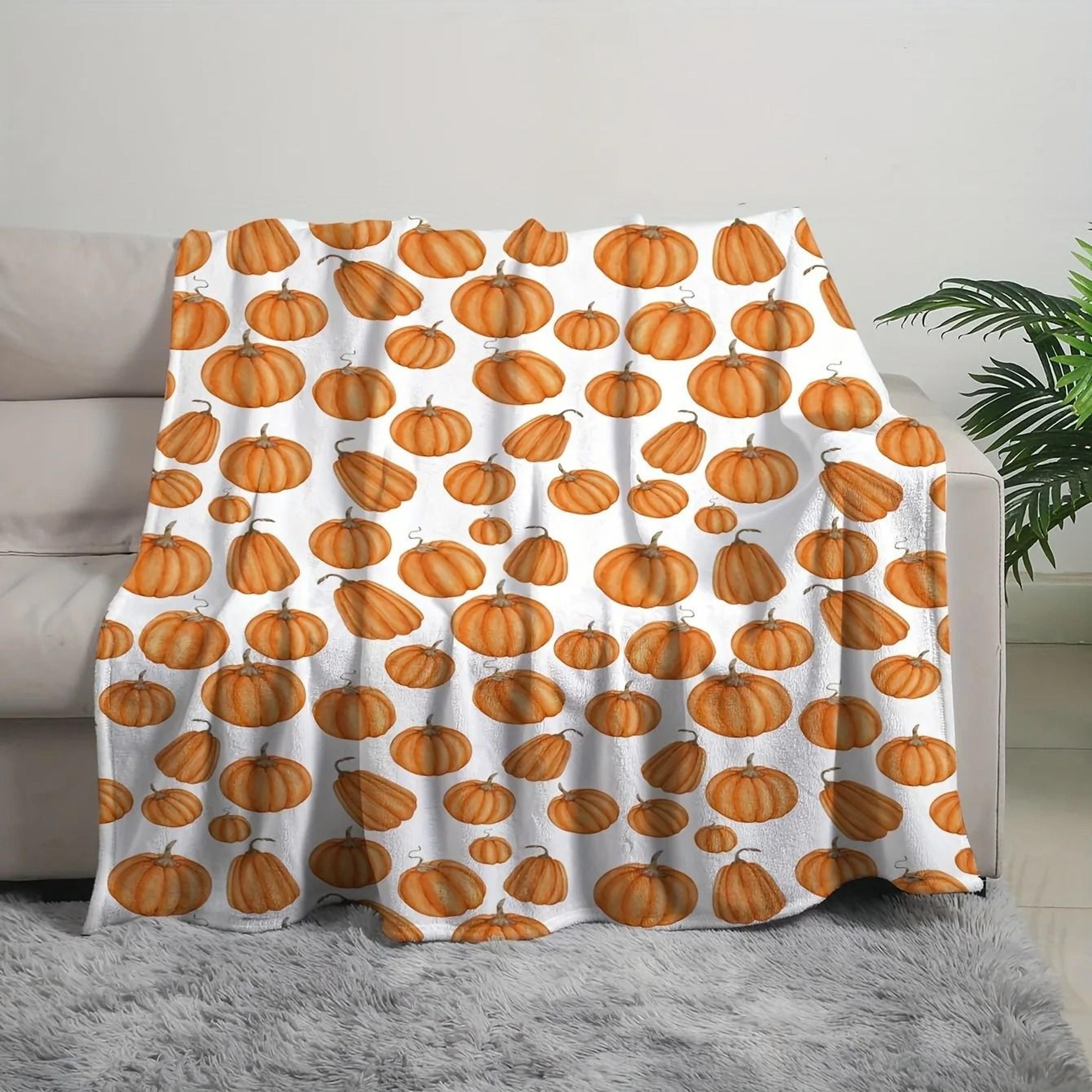 Pumpkin Print Flannel Throw Blanket Cozy Fall Sofa And Bed Cover 1