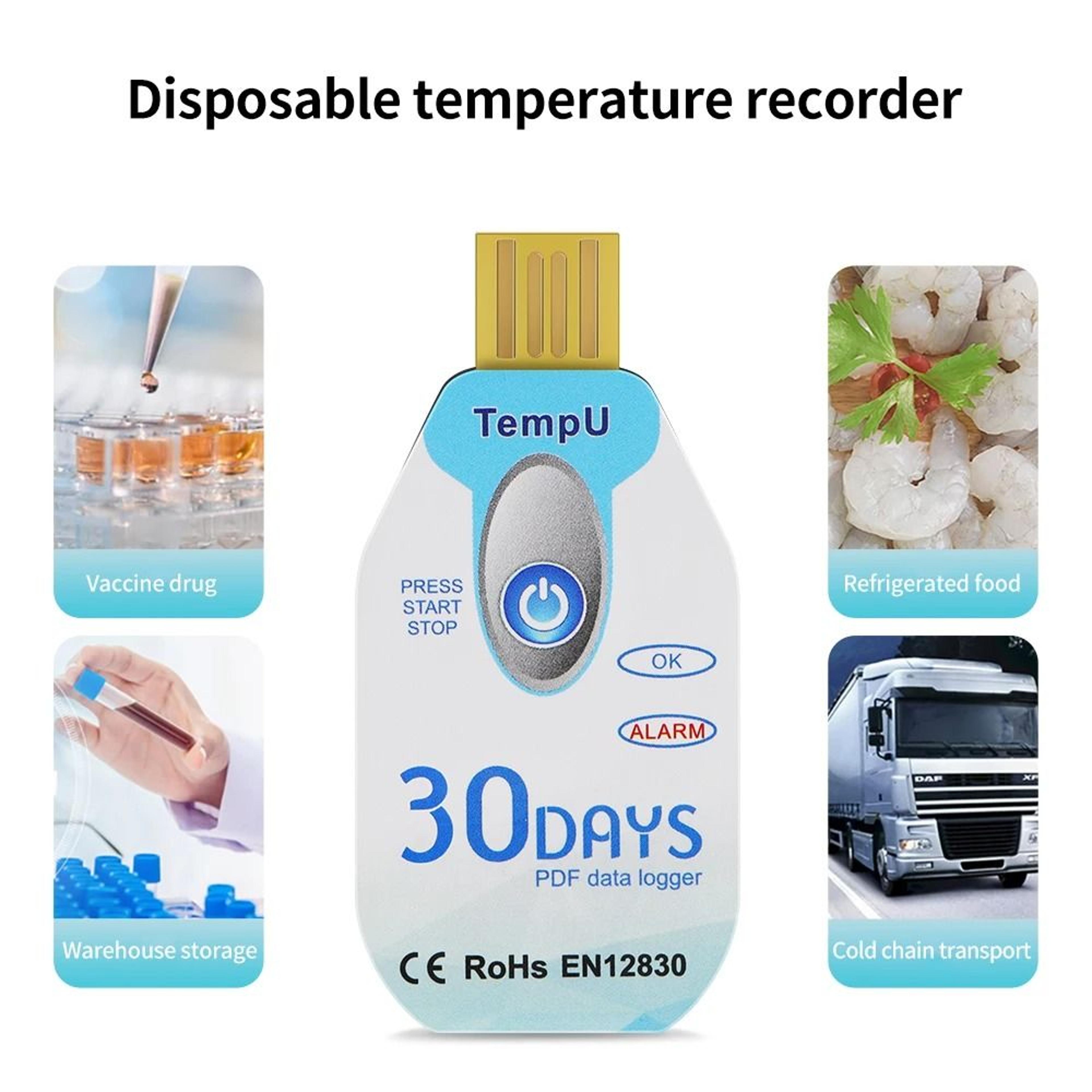 single-use usb temperature data logger with humidity tracking and pdf report