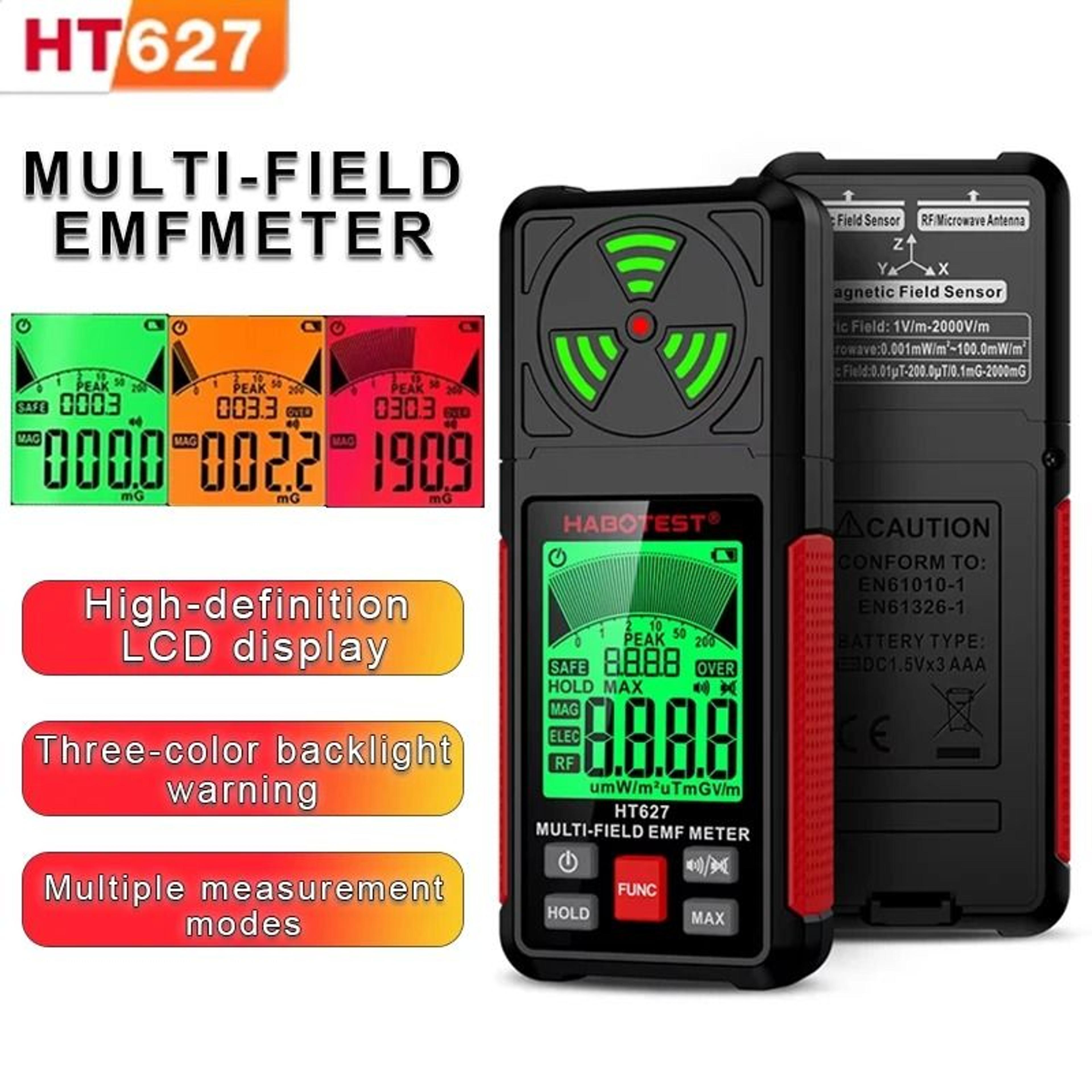 ht627 3-in-1 emf meter rf electric and magnetic field detector