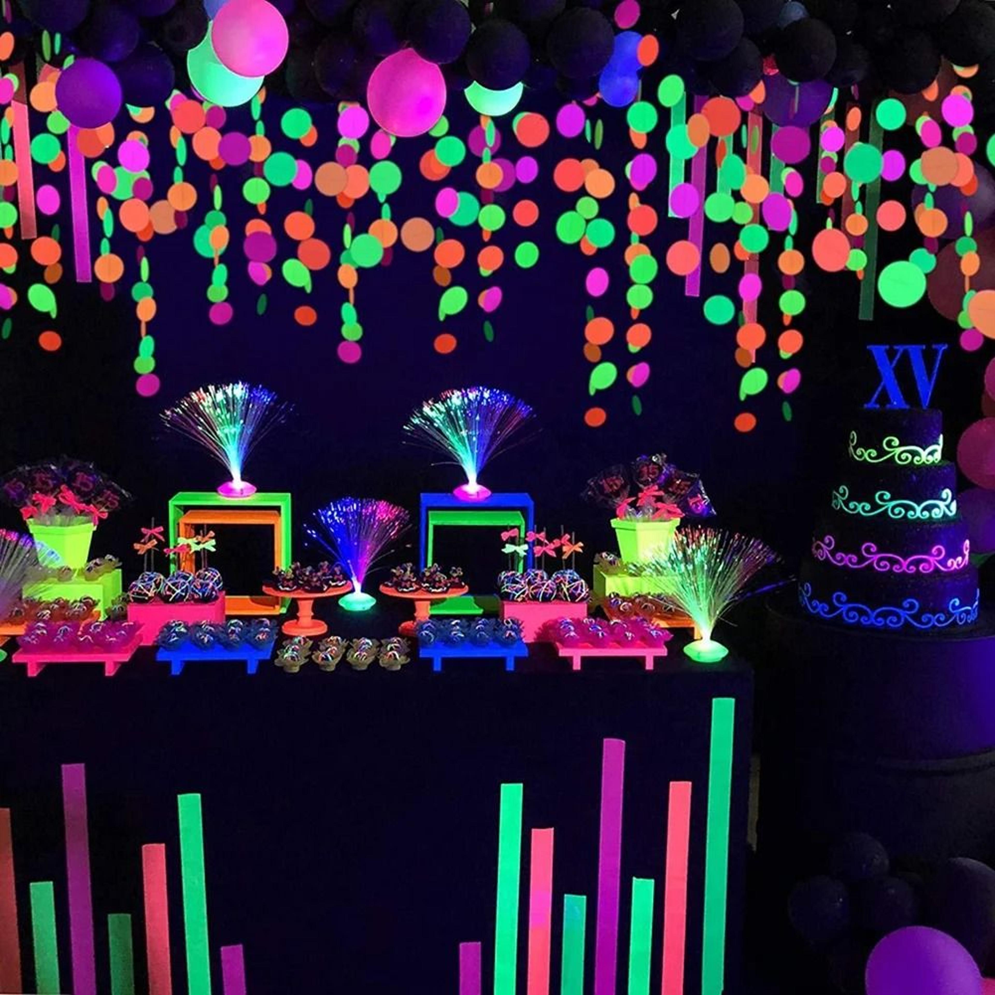 neon blacklight party garland fluorescent star and circle hanging decorations