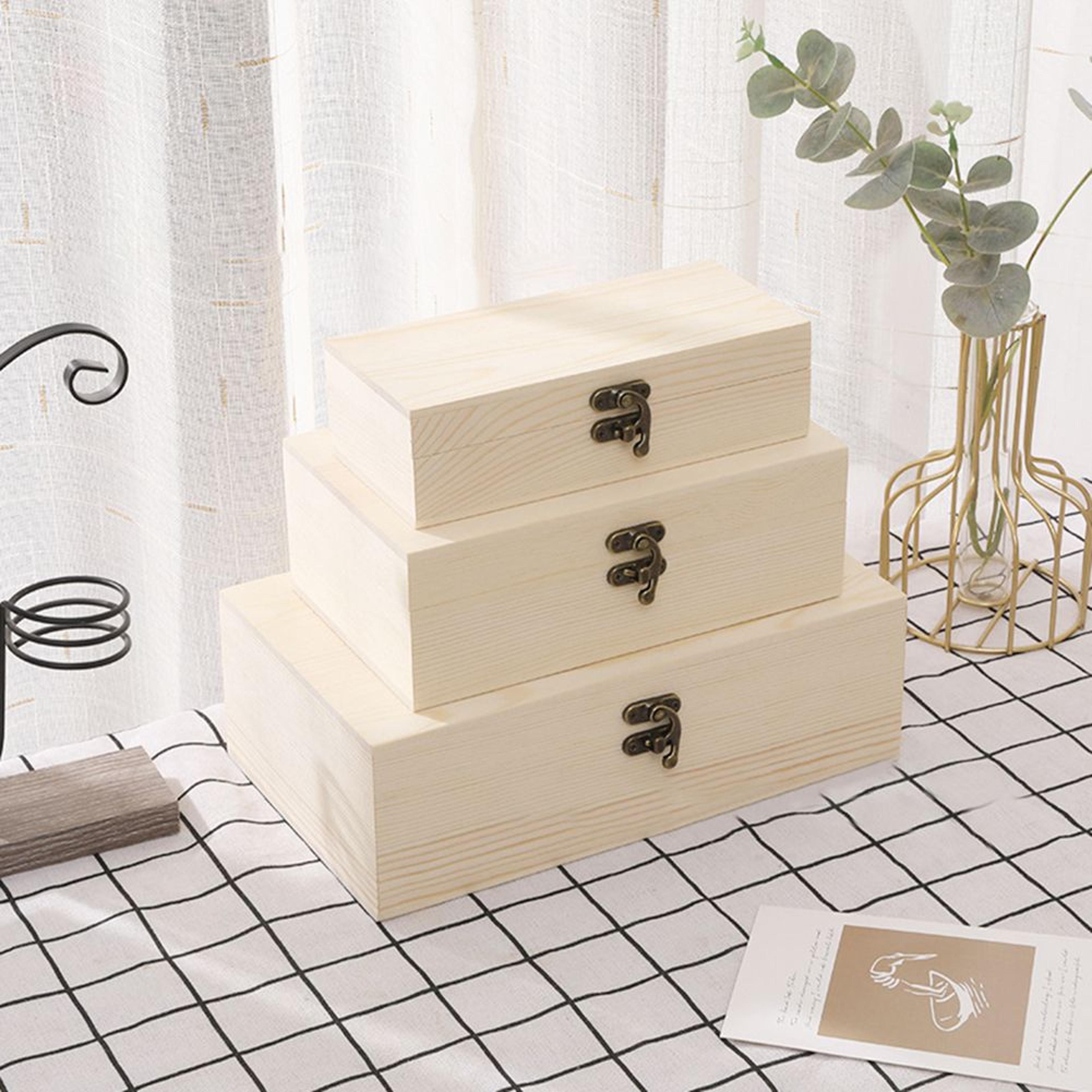 pine wood hinged storage box s m l desktop jewelry and diy craft case