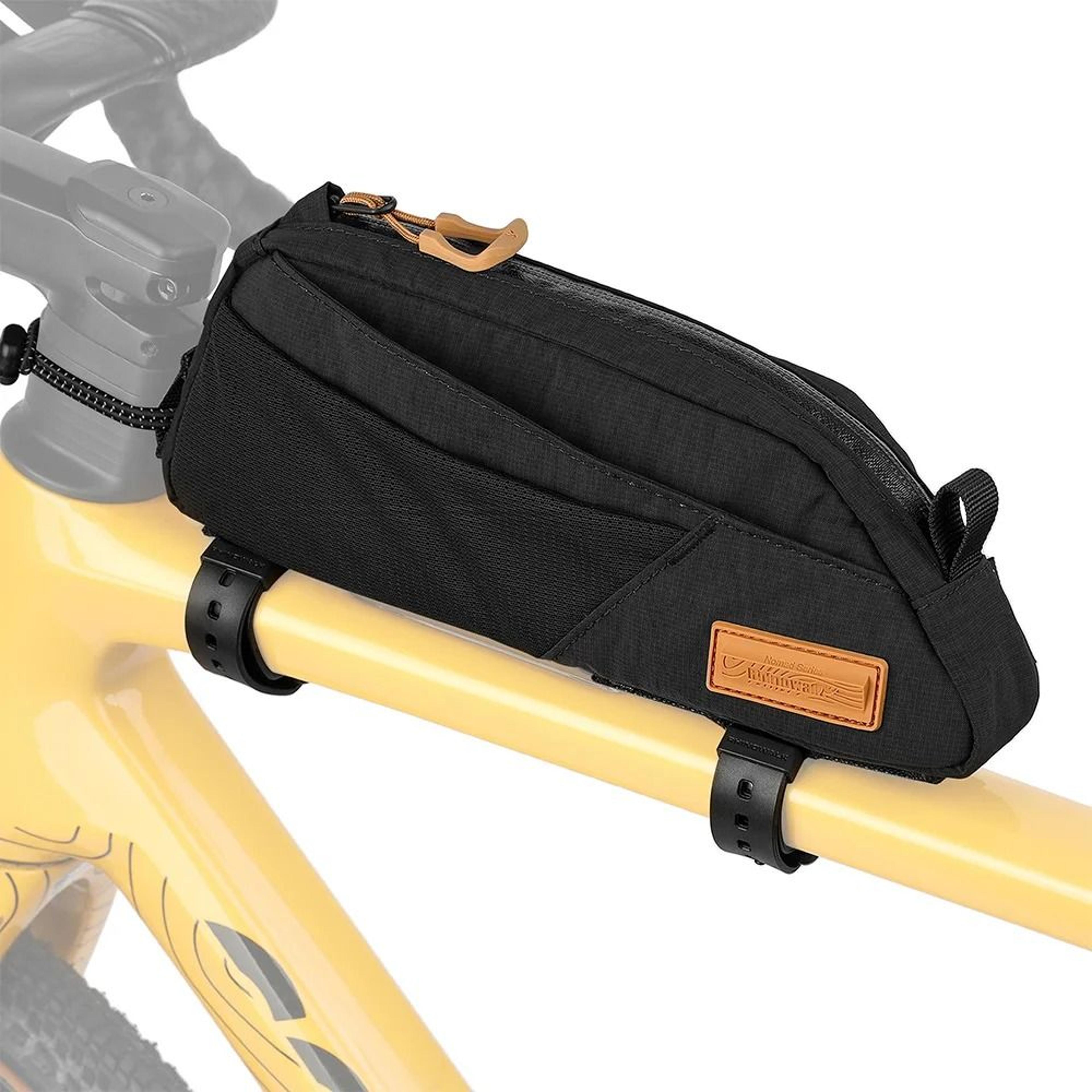 0.9l bike top tube bag multi-pocket frame storage with cable port