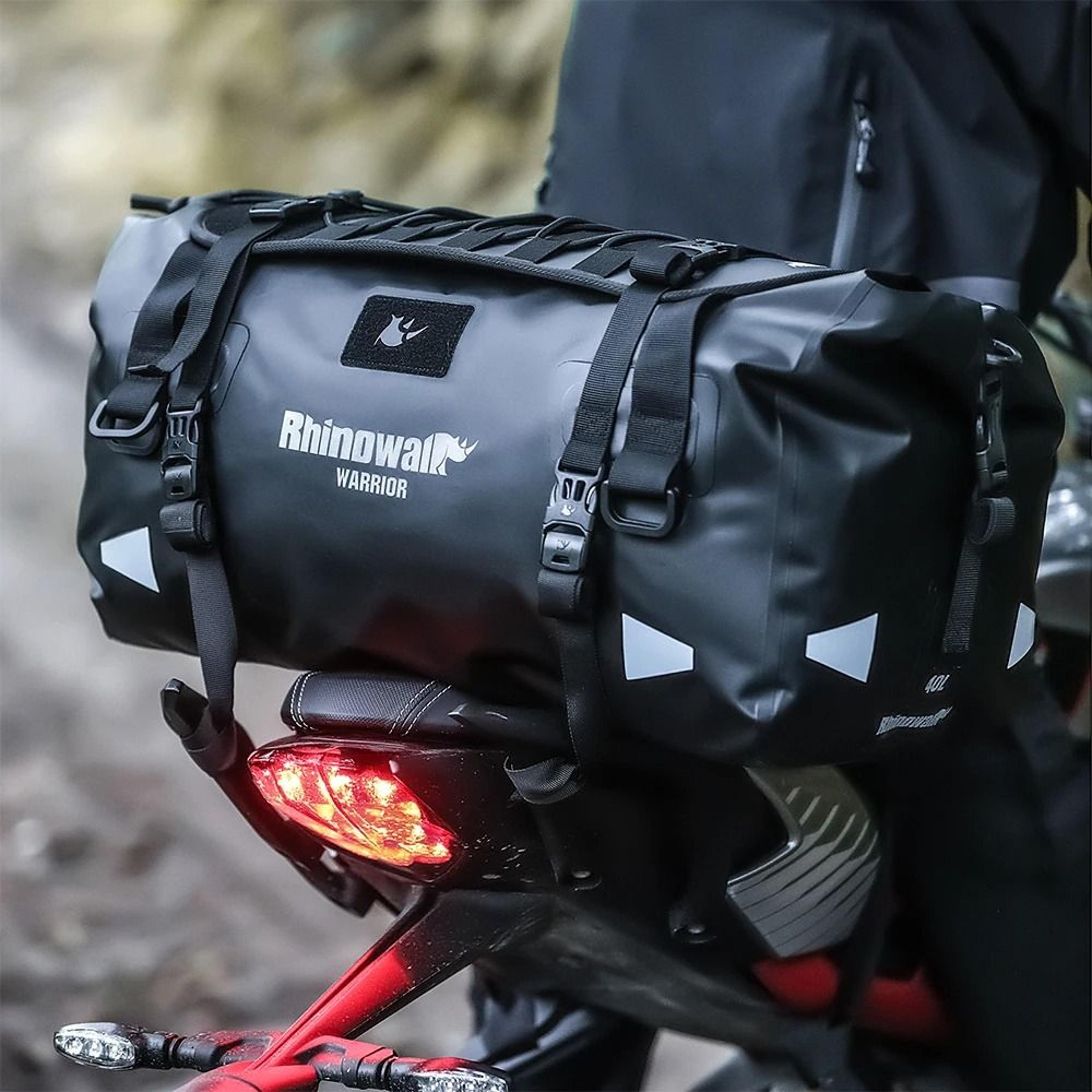 20l–65l waterproof motorcycle tail bag with molle expansion