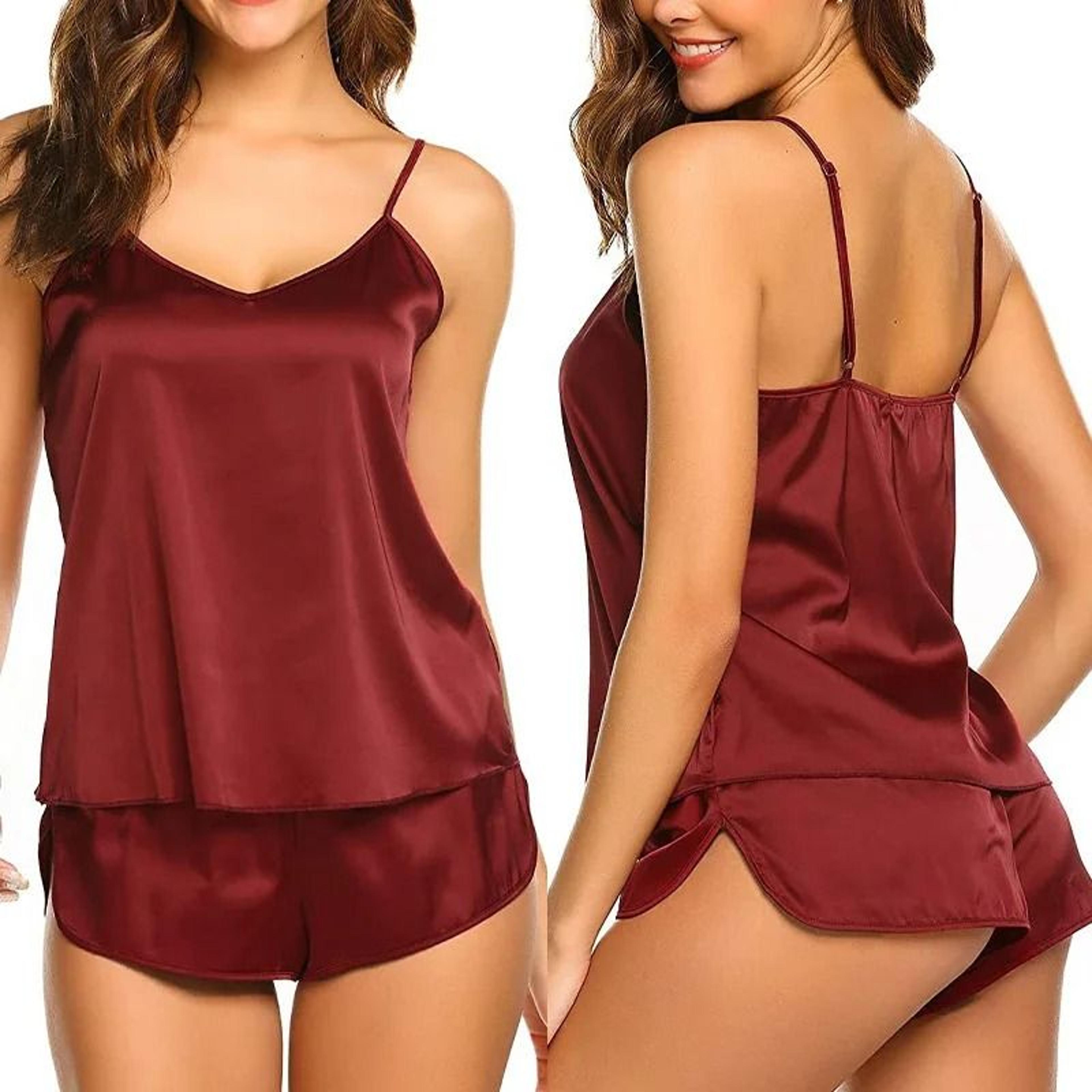 womens satin pajama set cami top and shorts sleepwear