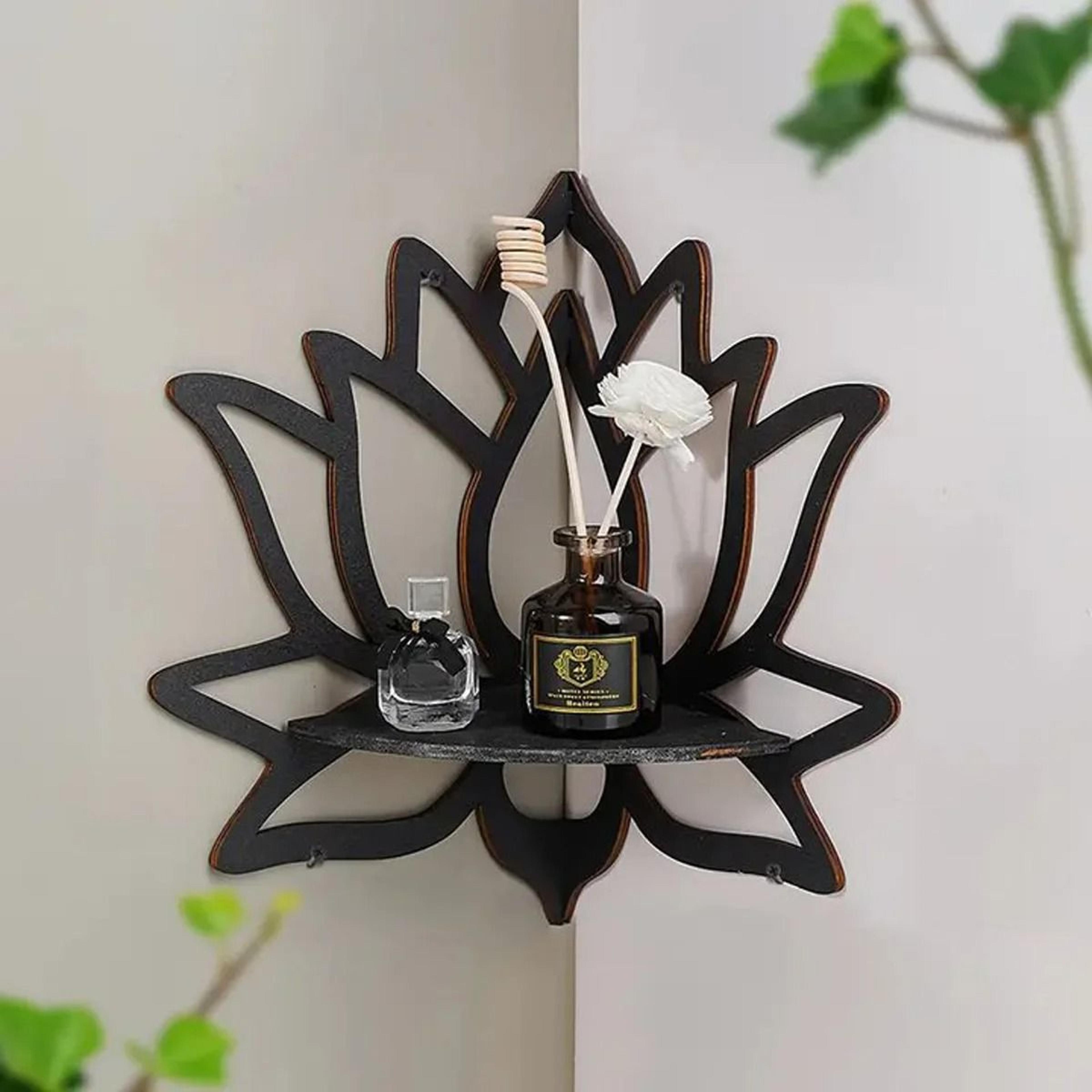 wooden lotus wall shelf aromatherapy essential oil and candle holder