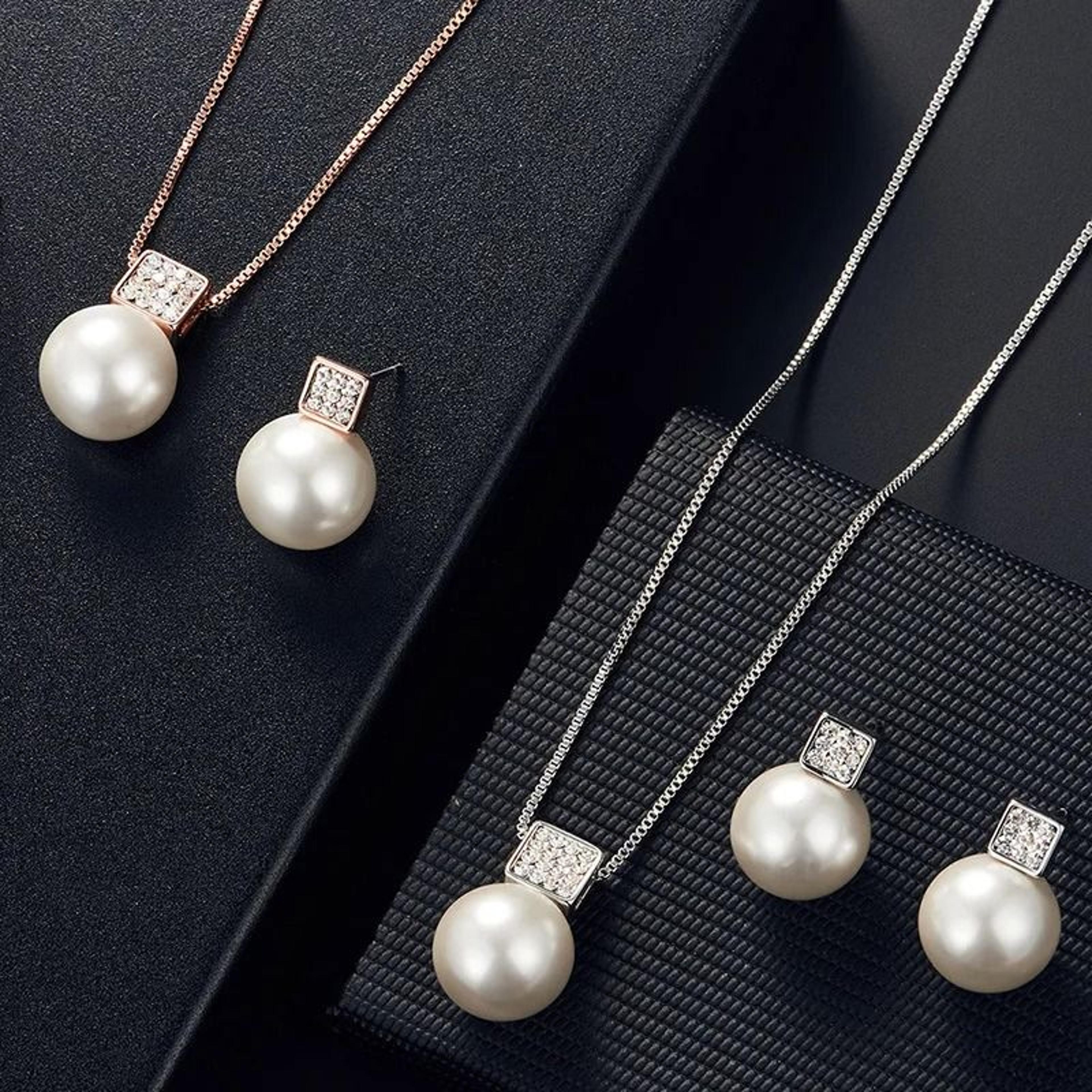 2-piece pearl necklace and earring set silver crystal snake chain jewelry
